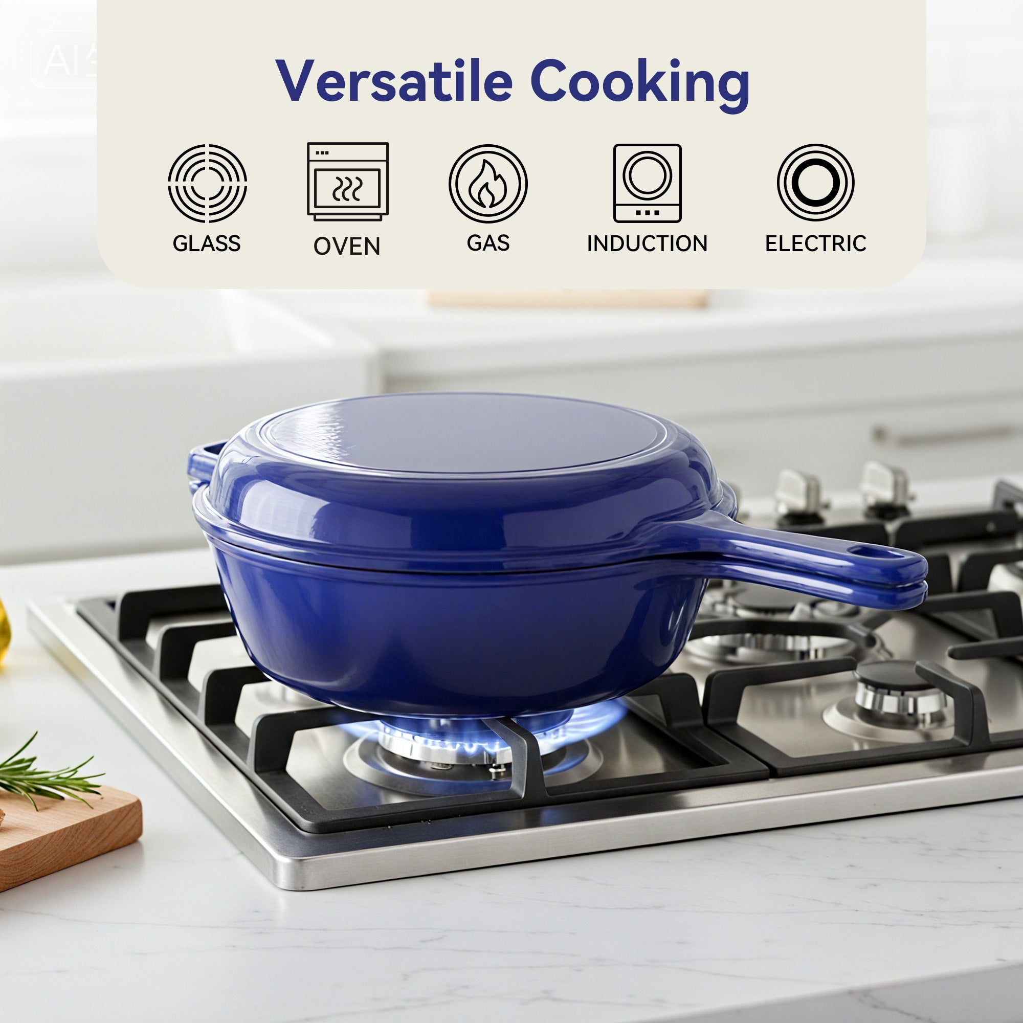 Daluvenix 2 in 1 Cast Iron Dutch Oven Pot with Skillet Lid 3+1.5qt Enamel Dutch Oven Dual Handle