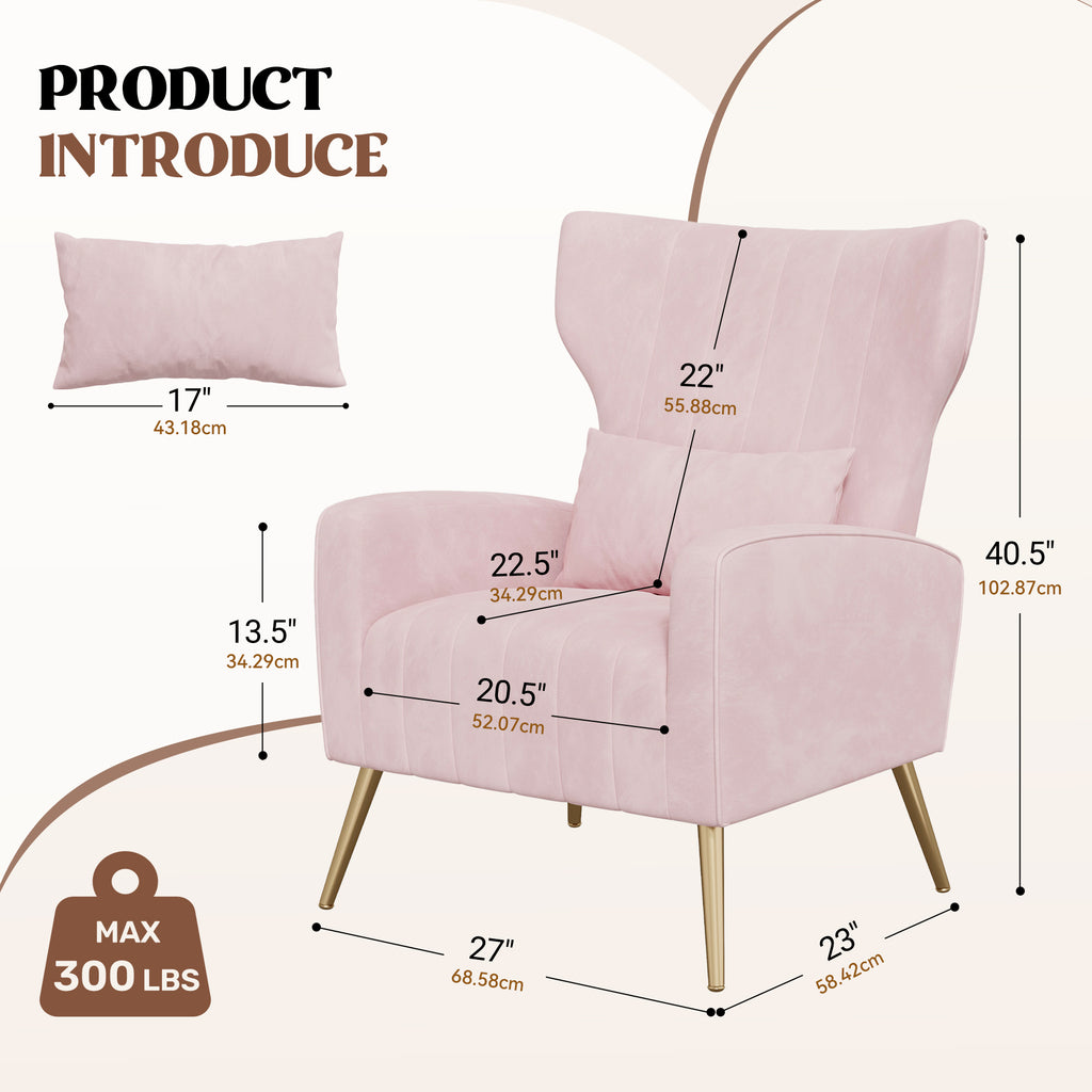 Daluvenix Velvet Accent Chair for Living Room, Modern Arm Chair with Pillow, Single Sofa Lounge Chair for Bedroom & Reading Room