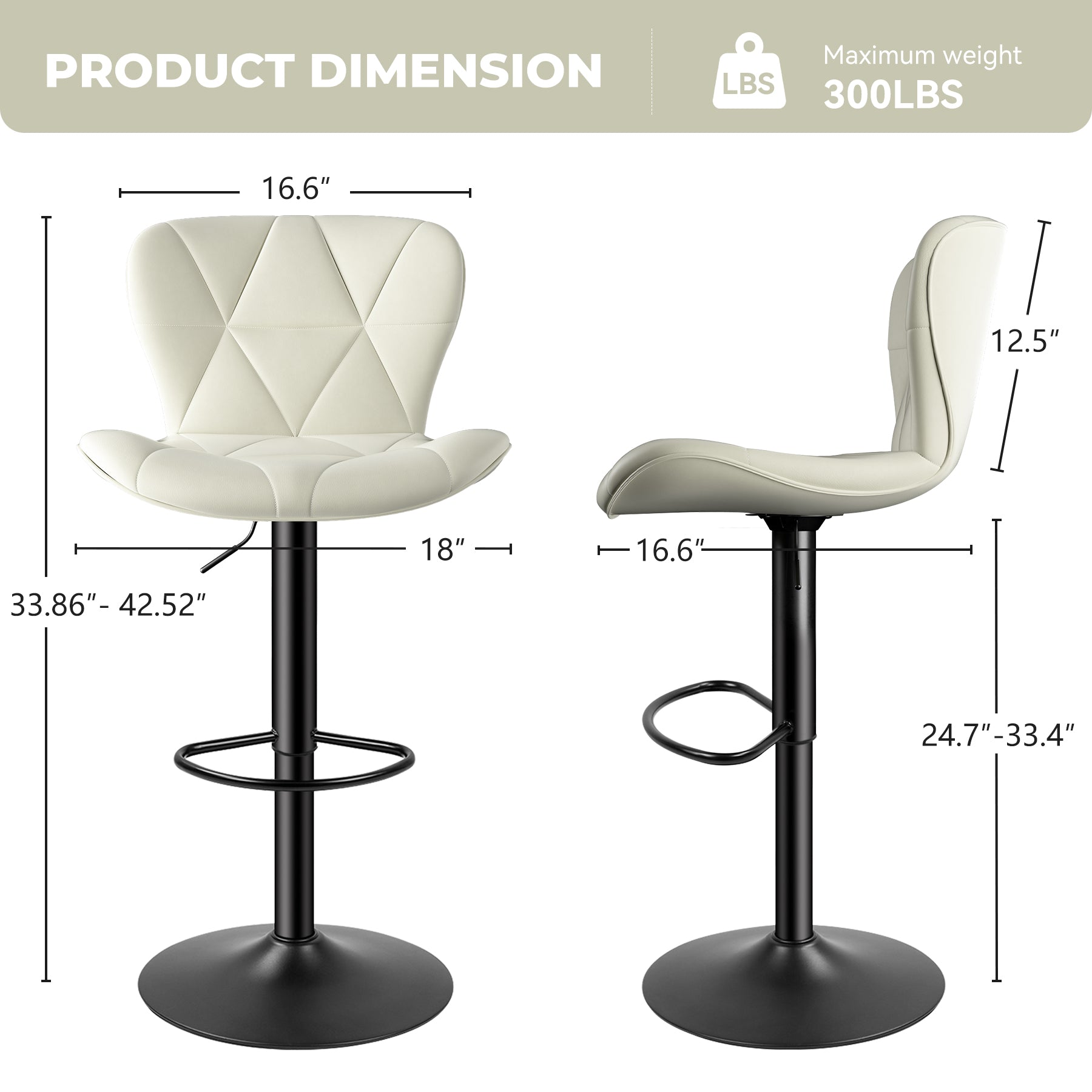 Daluvenix Modern Bar Stools Set of 4, Adjustable Swivel Counter Height Bar Chairs with Back, Faux Leather Upholstered for Kitchen Island