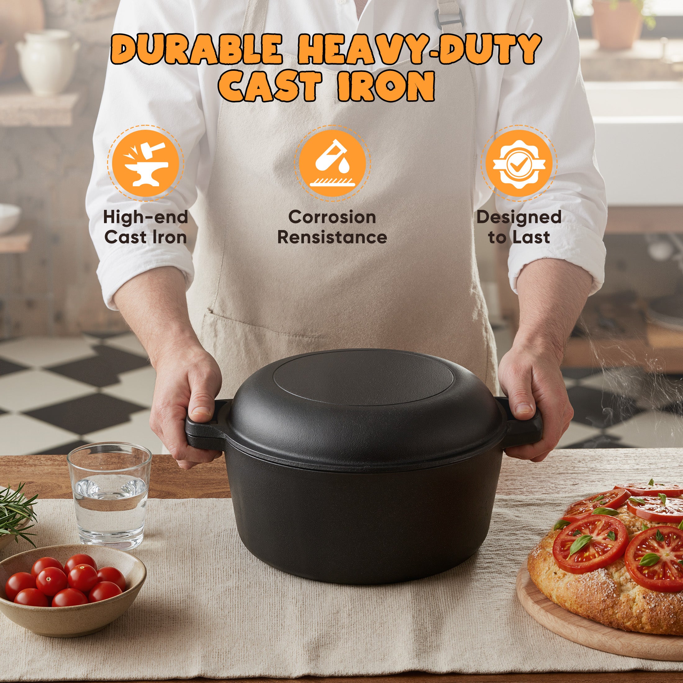 Daluvenix 6.5QT Cast Iron Dutch Oven for Bread Baking, Dutch Oven Pot with Lid Pre-Seasoned Cast Iron Cookware, Includes Dutch Oven Baking Pan, Proofing Basket Dough Tools for Sourdough Frying BBQ