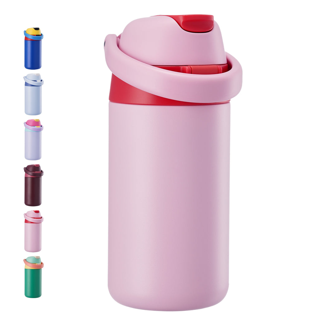Daluvenix 14oz Kids Insulated Water Bottle with Straw Lids, 2-in-1 Straw and Chug Water Bottle for kids for Sports and School, Leakproof Stainless Steel Toddler Water Bottle BPA Free