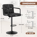 Daluvenix Bar Stools Set of 2 Black PU Leather Adjustable Swivel Barstools