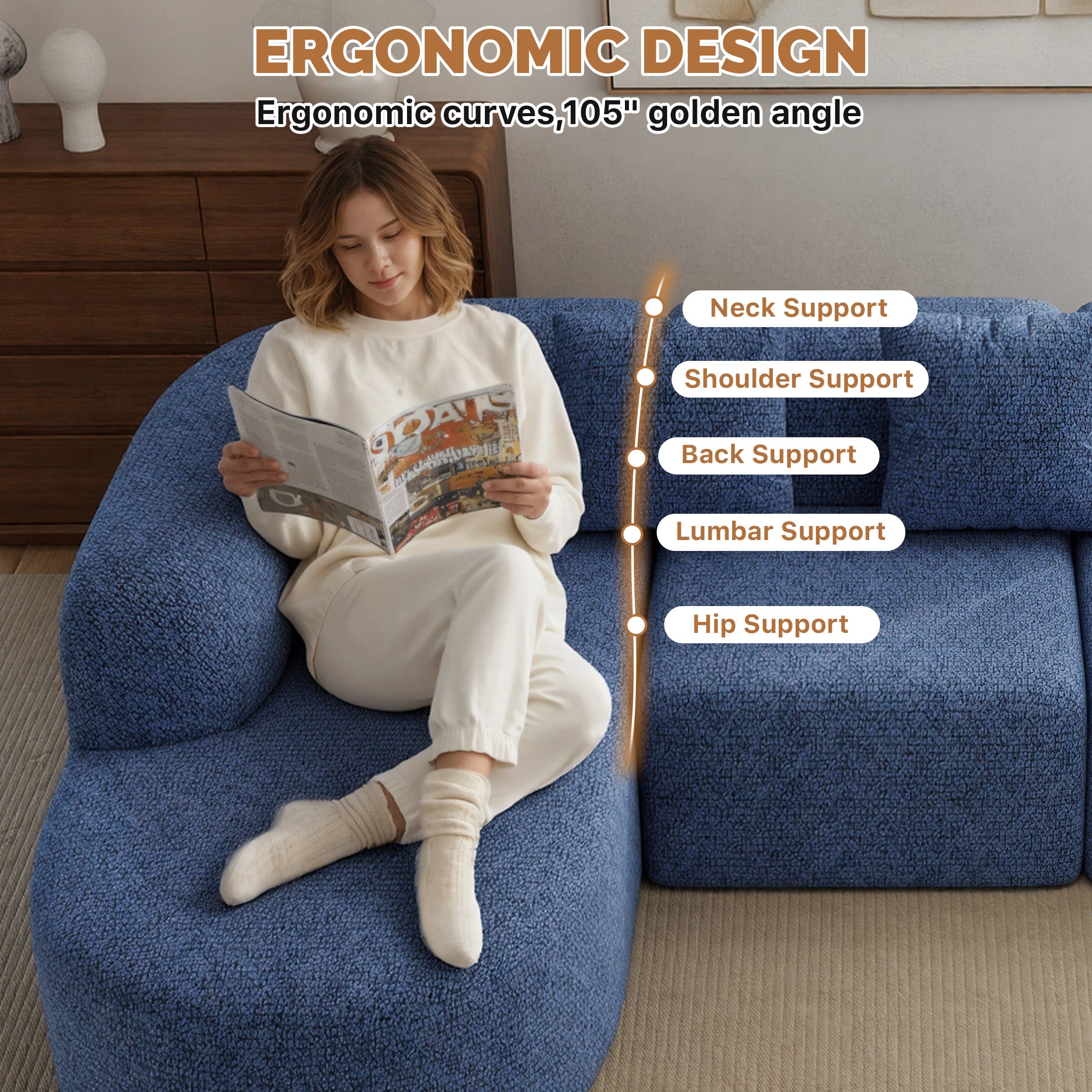 Daluvenix 114 Inch Boneless Couches for Living Room Modern Modular Sectional Sofa