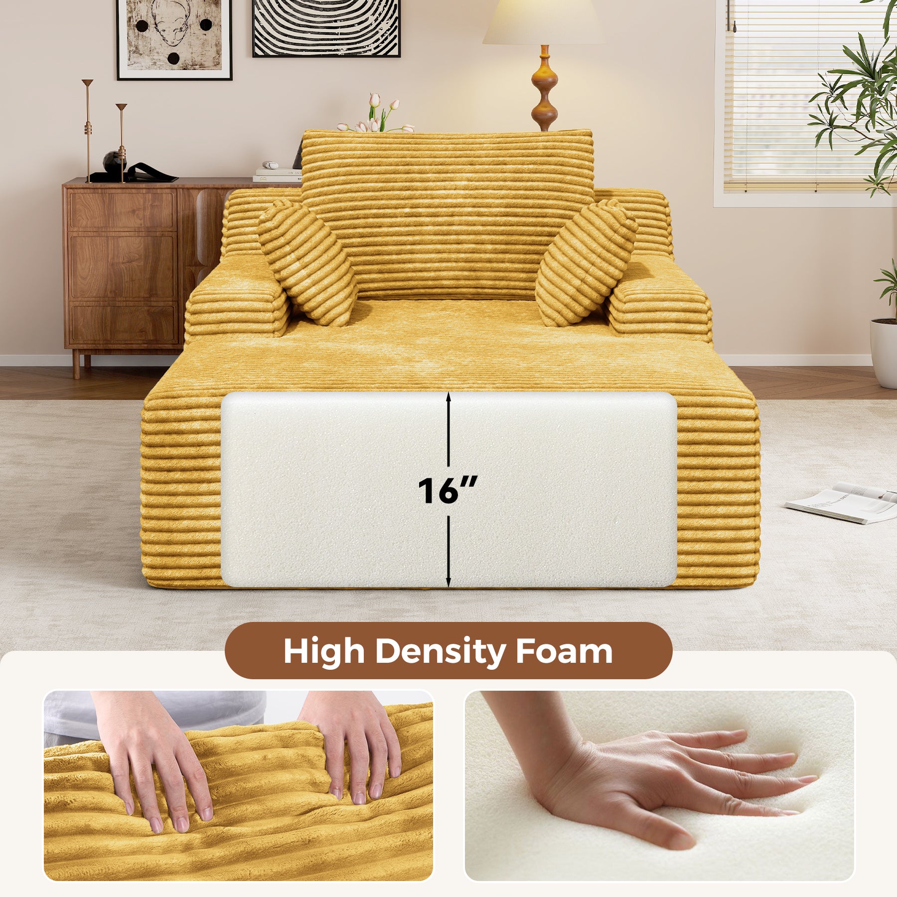 Daluvenix 51 Inch Chaise Lounge Chair Indoor Oversized Corduroy Upholstered Boneless Sofa Bed