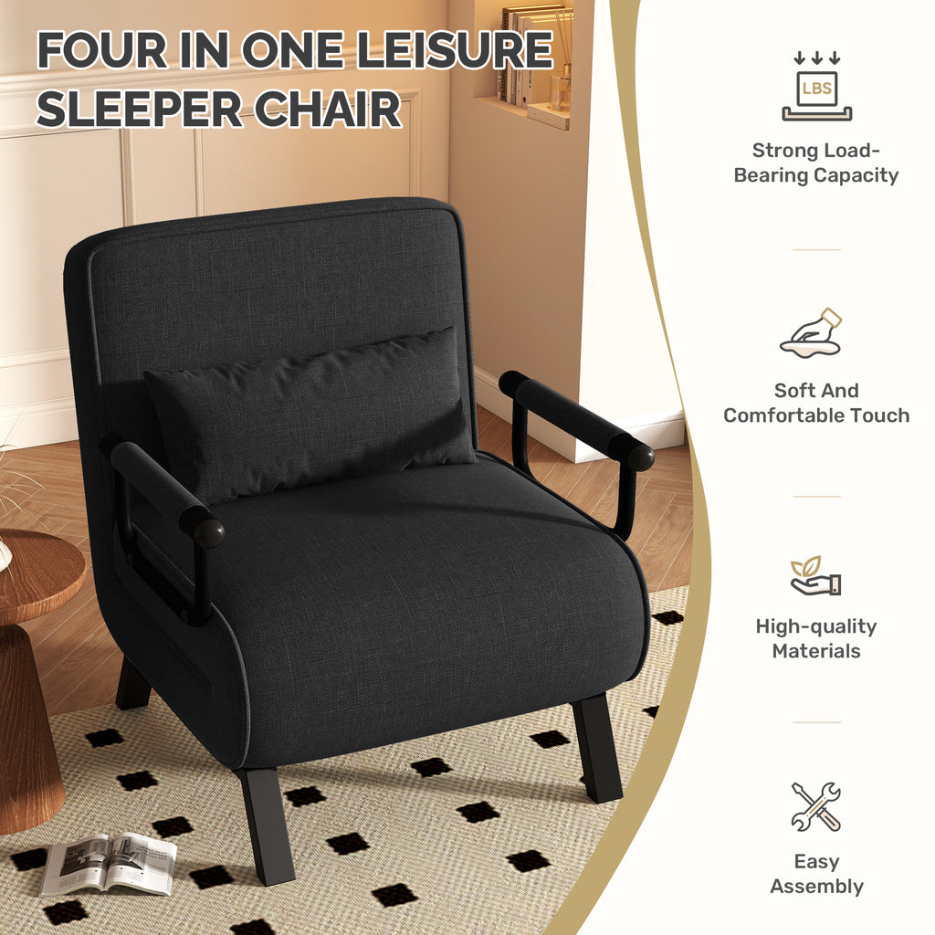 Daluvenix 4 in 1 Convertible Sofa Bed Sleeper Chair with a Pillow, 5 Position Modern Single Person Chaise Lounge Couch , Linen Folding Bed for Living Room Office