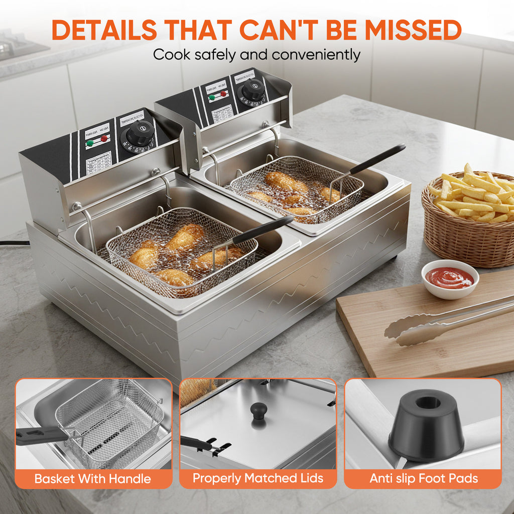 Daluvenix Commercial Deep Fryer with Basket Professional Electric Countertop Deep Fryer