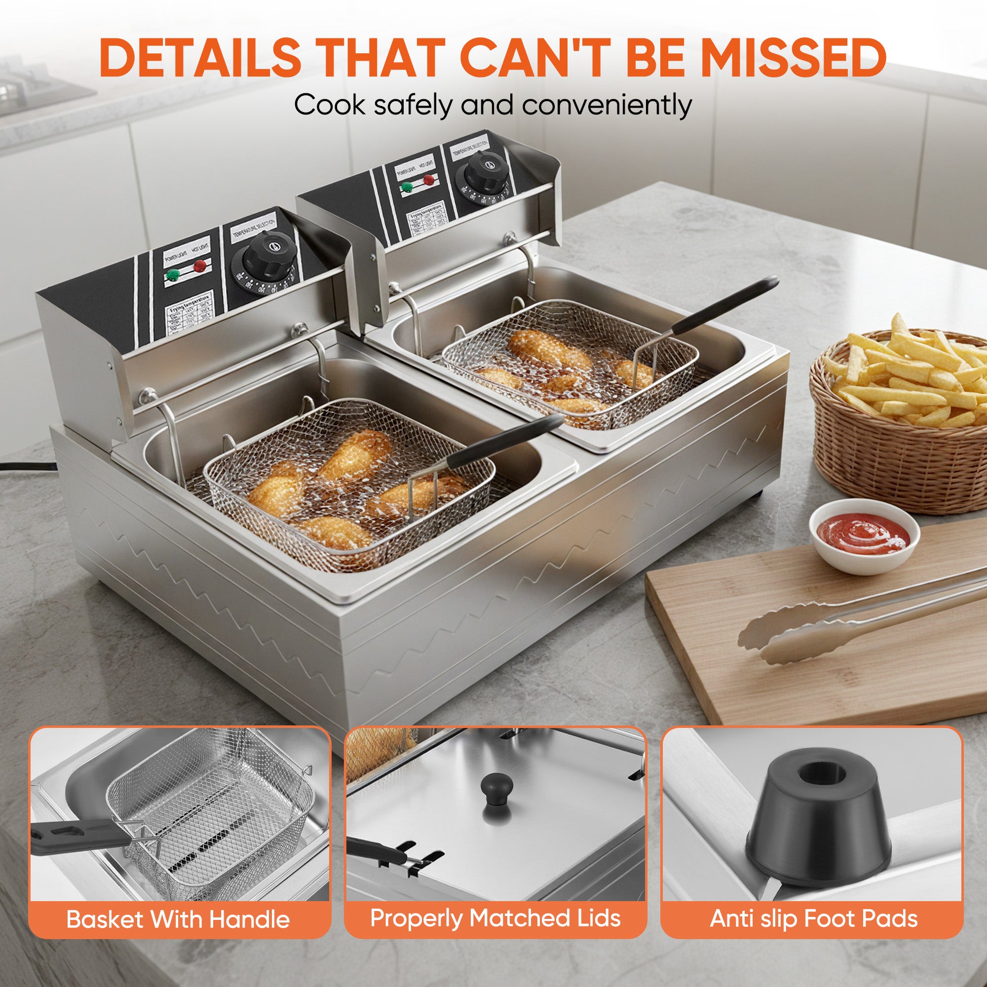 Daluvenix Commercial Deep Fryer with Basket Professional Electric Countertop Deep Fryer