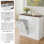 Daluvenix Double Tilt Out Trash Can Cabinet for 2 Bins,Hidden Trash Bin Storage Cabinet with Hideaway Drawers,Pet Proof Trash Can Holder for 2 x 10 Gallon , Kitchen, Dining Room, Living Room
