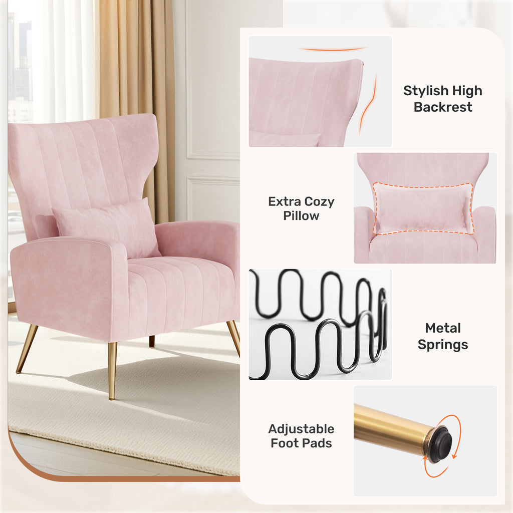 Daluvenix Velvet Accent Chair for Living Room, Modern Arm Chair with Pillow, Single Sofa Lounge Chair for Bedroom & Reading Room