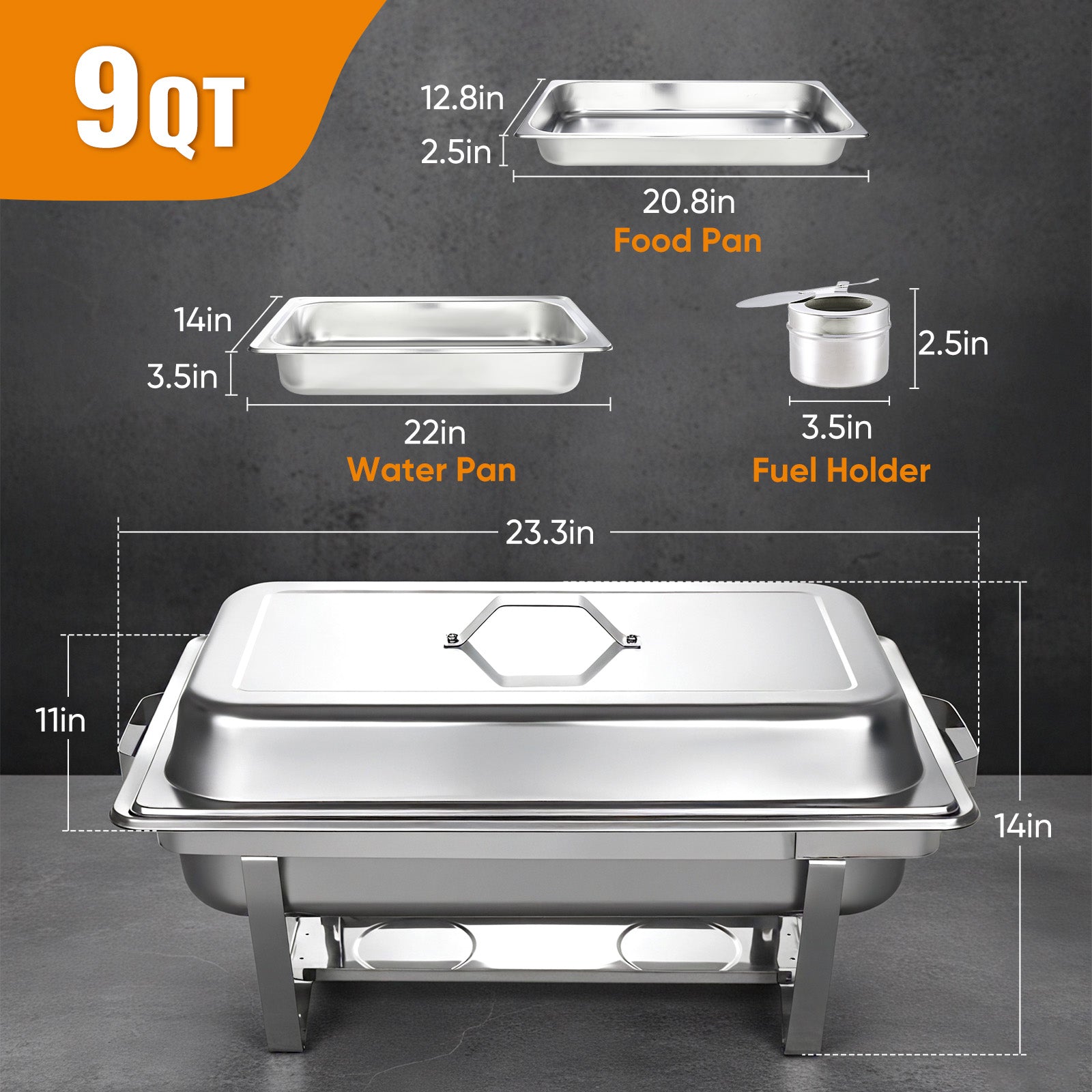 Daluvenix 4 Pack Chafing Dish Full Set 8QT Stainless Steel Rectangular Catering Chafer