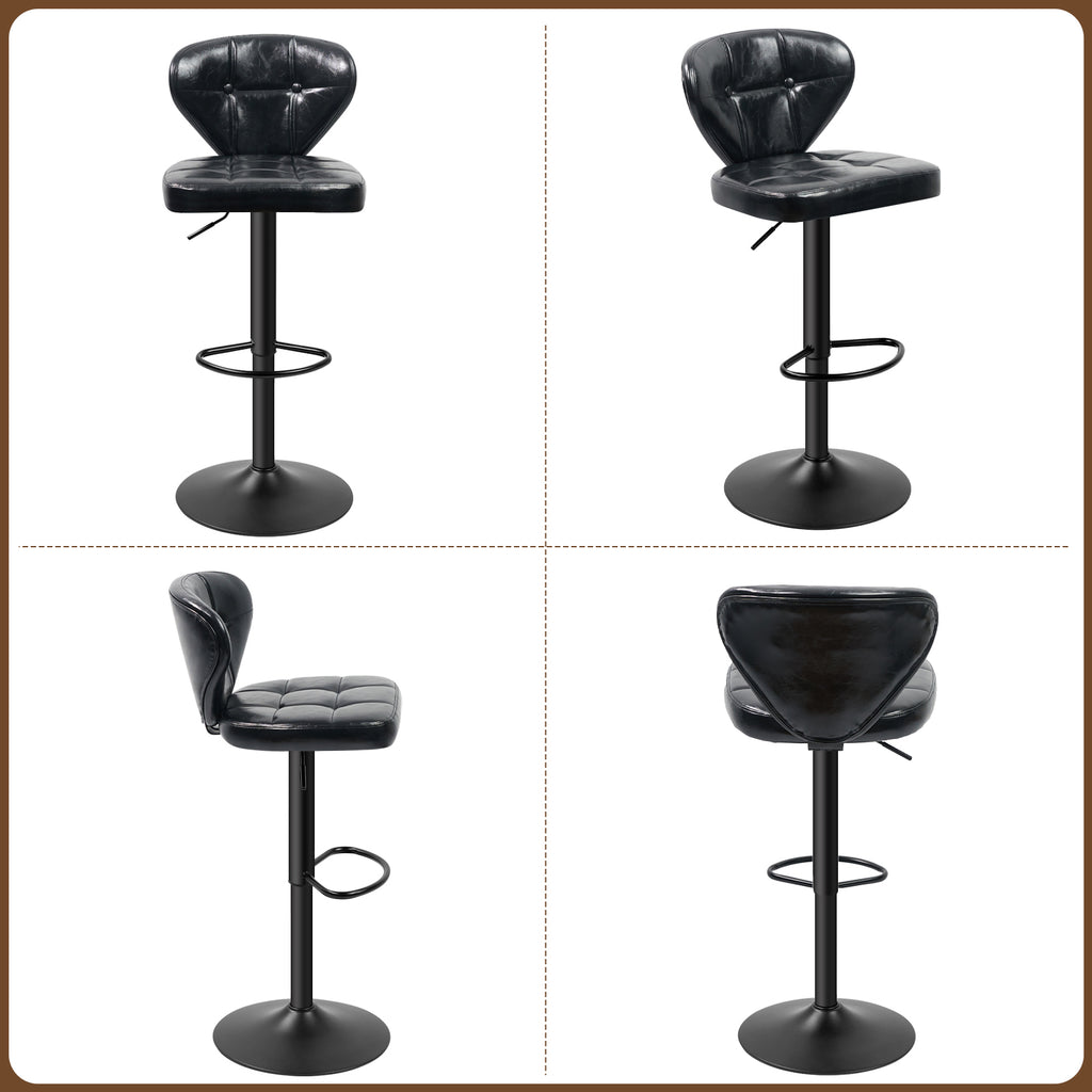 Daluvenix Adjustable Swivel Bar Stools Set of 2 with Backrest, Mid-Century PU Leather Upholstered Bar Chairs for Kitchen Island, 21.65"-31.5" Seat Height