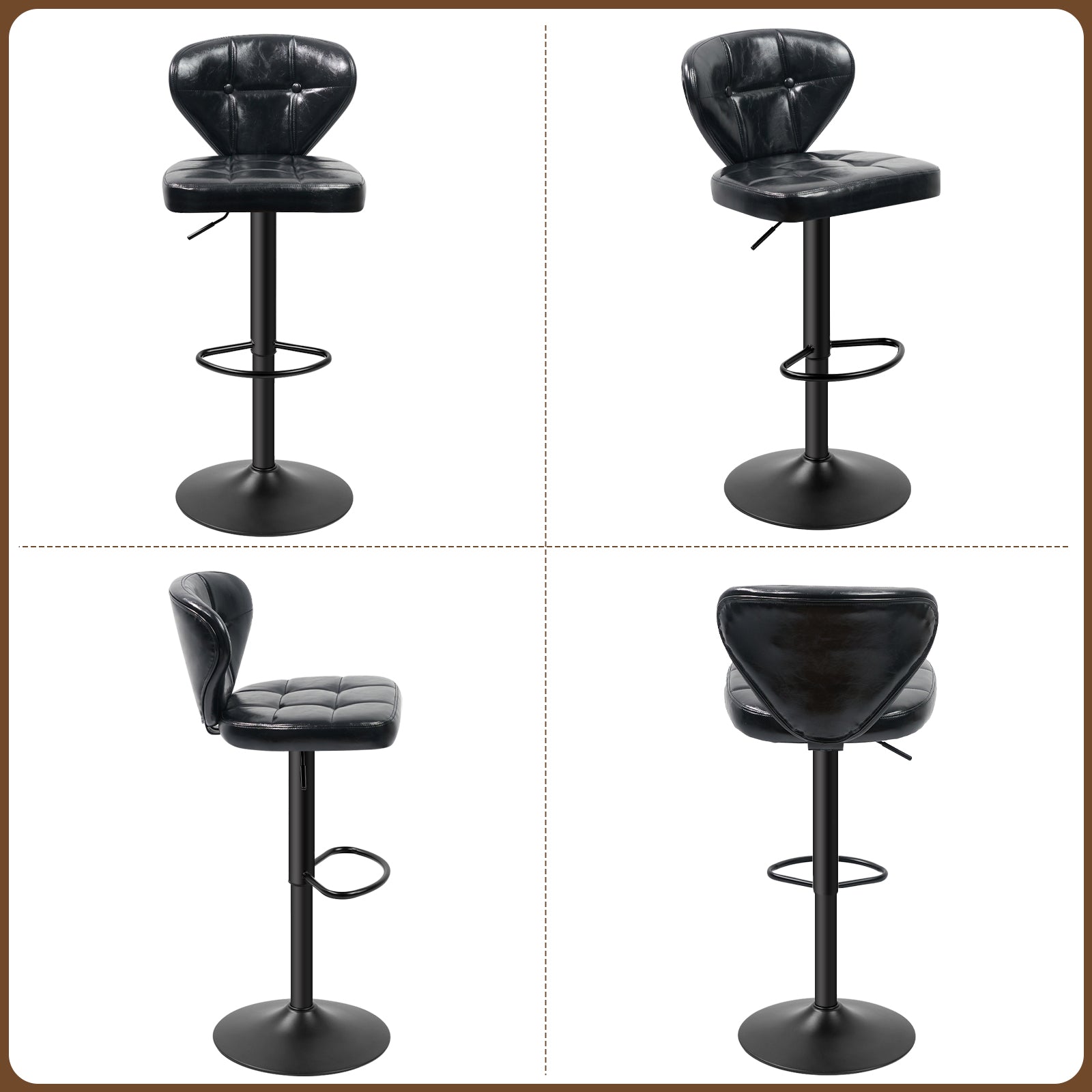 Daluvenix Adjustable Swivel Bar Stools Set of 2 with Backrest, Mid-Century PU Leather Upholstered Bar Chairs for Kitchen Island, 21.65"-31.5" Seat Height