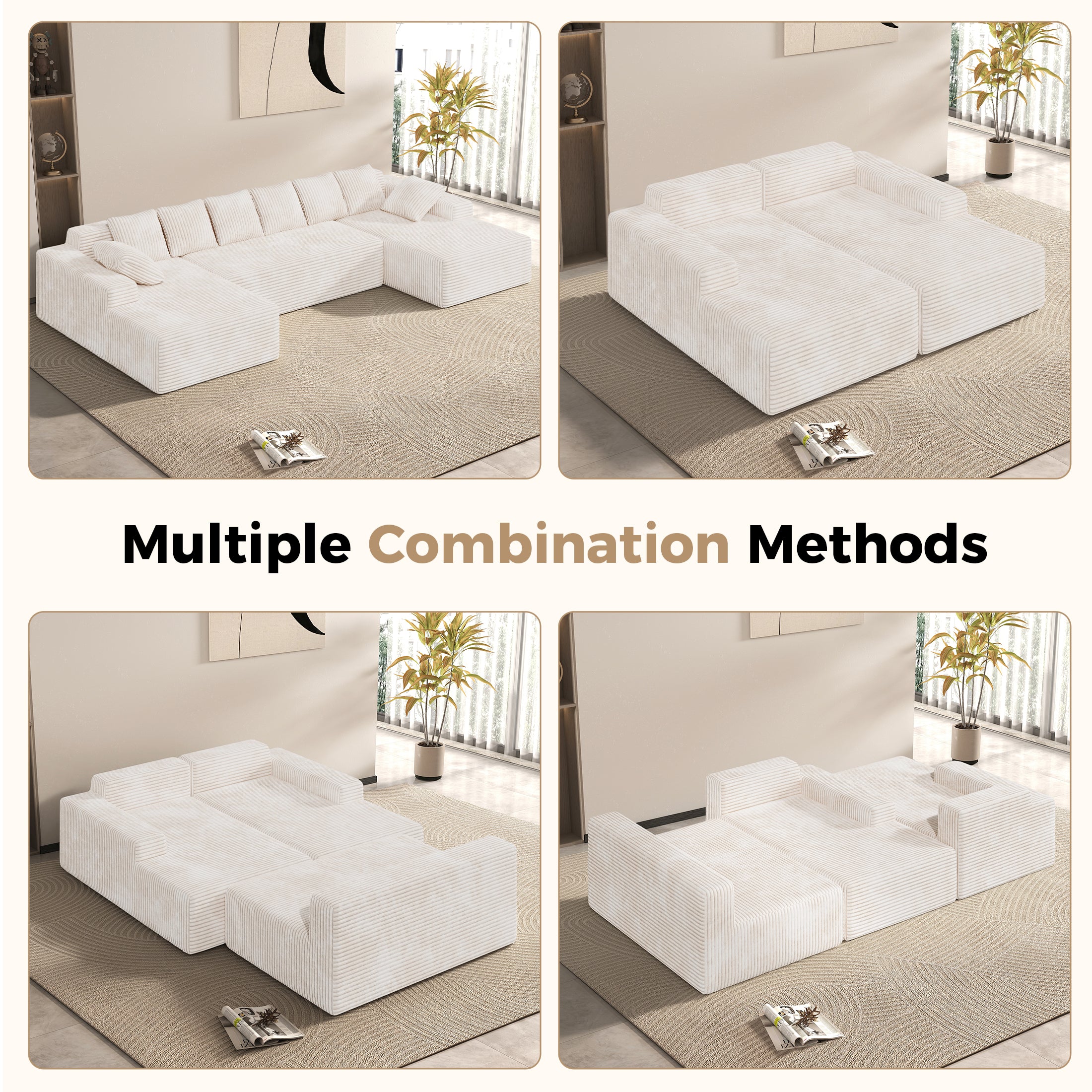 Daluvenix 131'' Modular Sectional Couch Modern U-Shaped Floor Sofa with Double Chaise