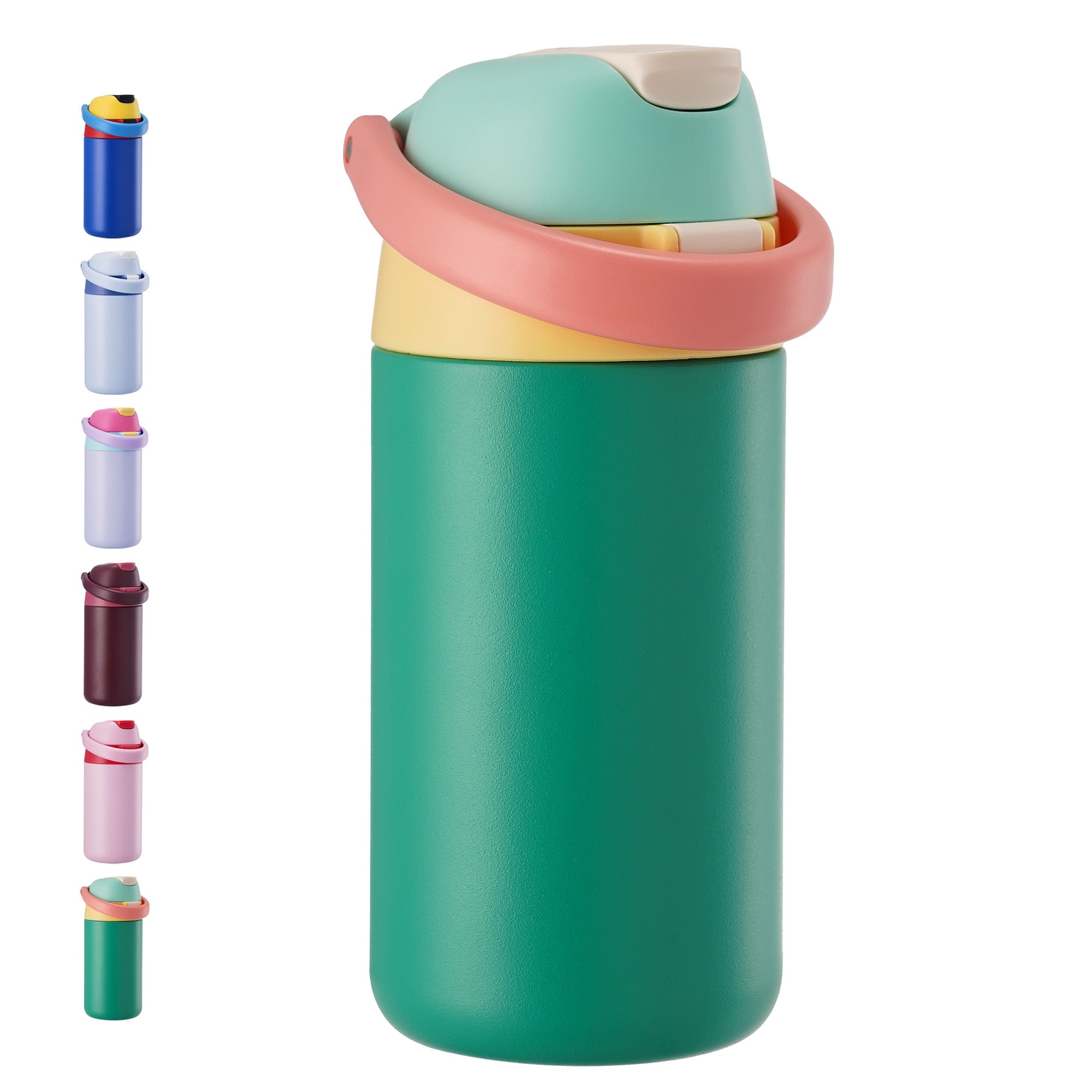 Daluvenix 14oz Kids Insulated Water Bottle with Straw Lids, 2-in-1 Straw and Chug Water Bottle for kids for Sports and School, Leakproof Stainless Steel Toddler Water Bottle BPA Free