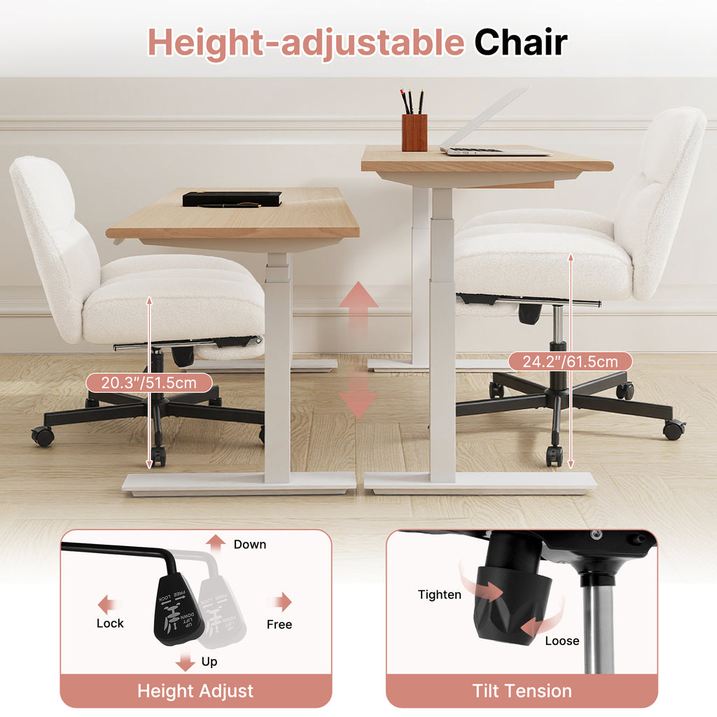 Daluvenix Office Chair, Ergonomic Extra Wide Big Desk Chair with Retractable Footrest, Height Adjustable Swivel Teddy Fleece Mid Back Home Chair with Wheels