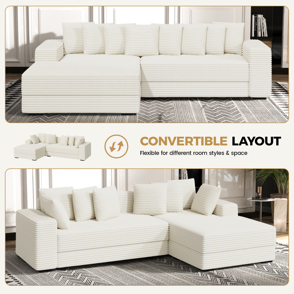 Daluvenix 111''Sectional Cloud Couches L-Shaped Oversized Loveseat Corduroy Couch
