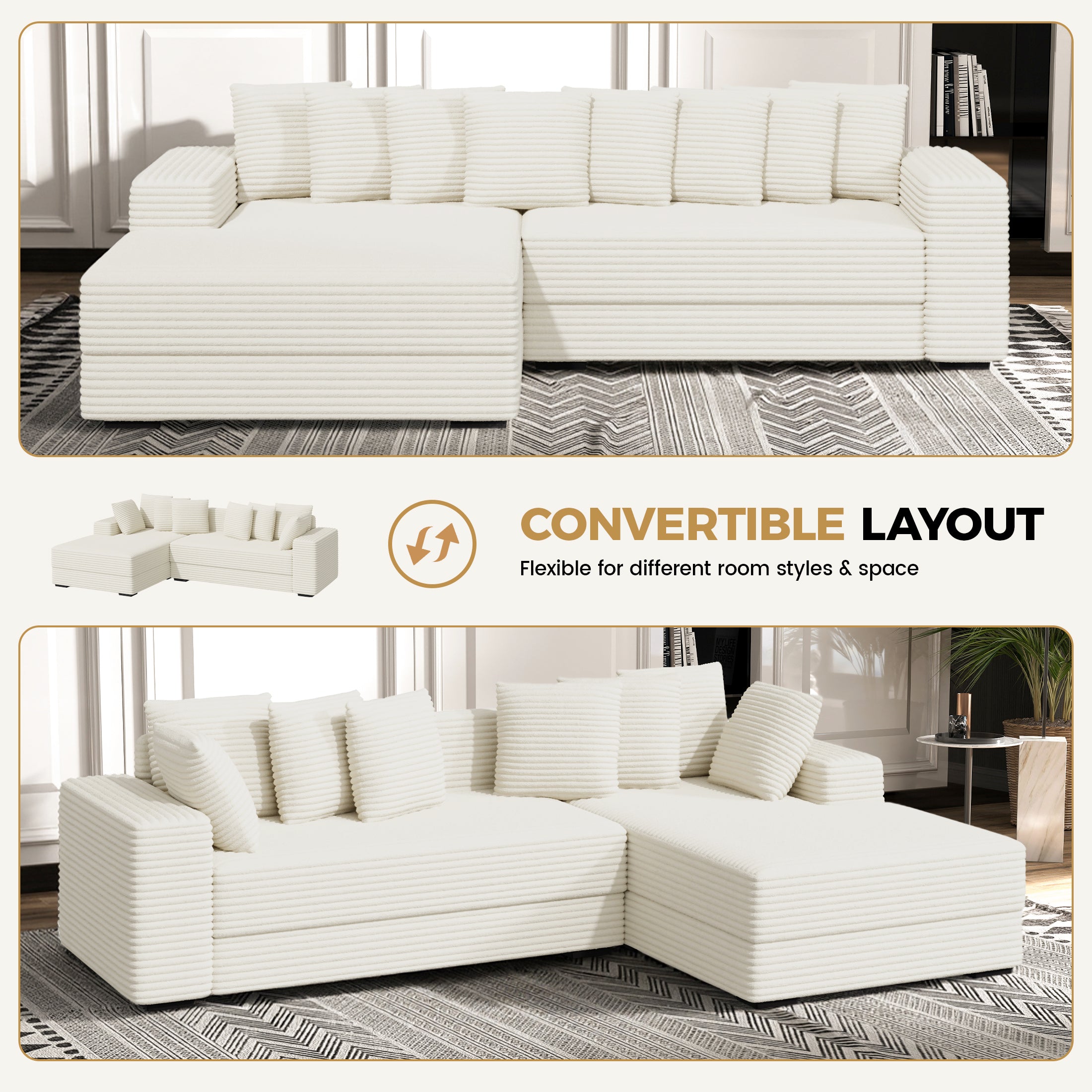 Daluvenix 111''Sectional Cloud Couches L-Shaped Oversized Loveseat Corduroy Couch