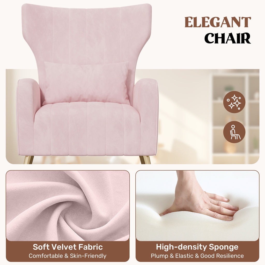 Daluvenix Velvet Accent Chair for Living Room, Modern Arm Chair with Pillow, Single Sofa Lounge Chair for Bedroom & Reading Room