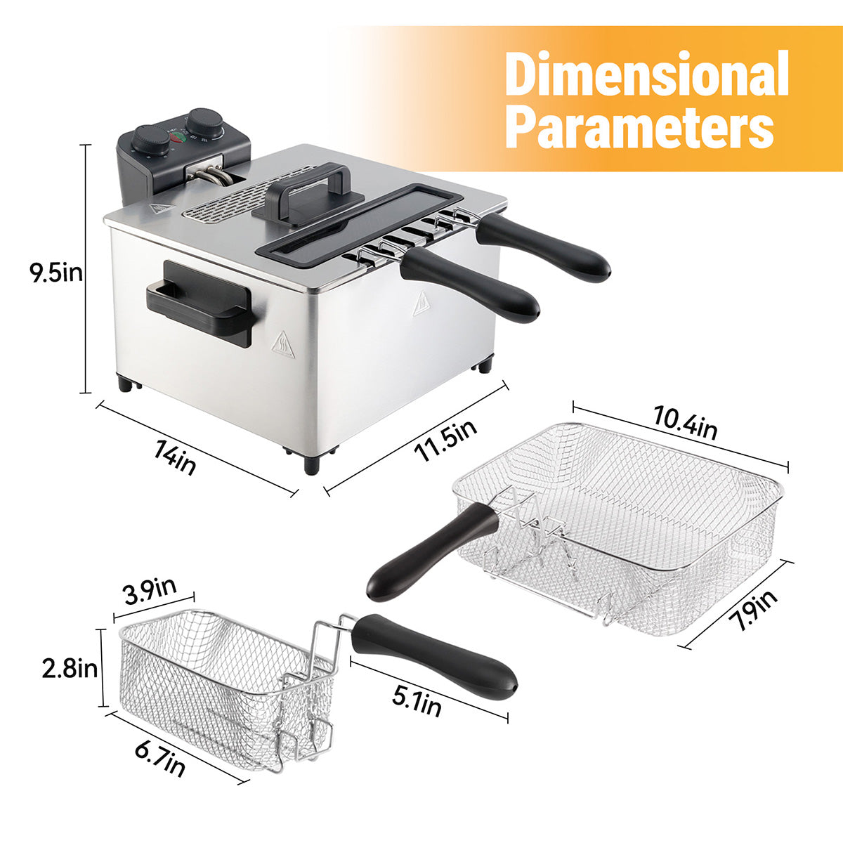 Daluvenix Electric Deep Fryer, 3L/5L Capacity with A Frying Basket, 1700W Power, Time & Temperature Control, Stainless Steel, Dishwasher Safe Lid & Baskets, Home Use Fryer with View Window & Odor
