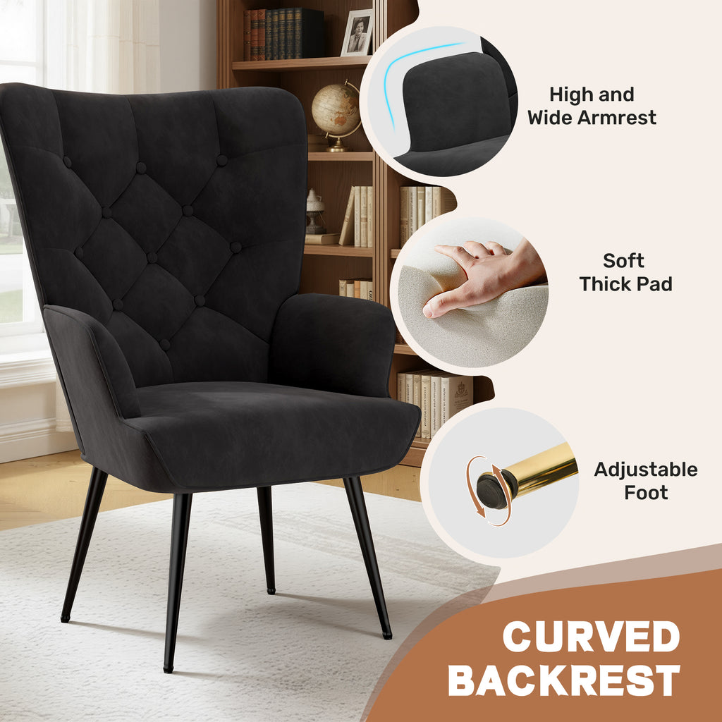 Daluvenix Adjustable Legs Accent Chair, Velvet/Leather Upholstery, High Wide Armrest & Thick Pad, 300LBS Weight Capacity Single Sofa