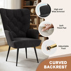 Daluvenix Adjustable Legs Accent Chair, Velvet/Leather Upholstery, High Wide Armrest & Thick Pad, 300LBS Weight Capacity Single Sofa
