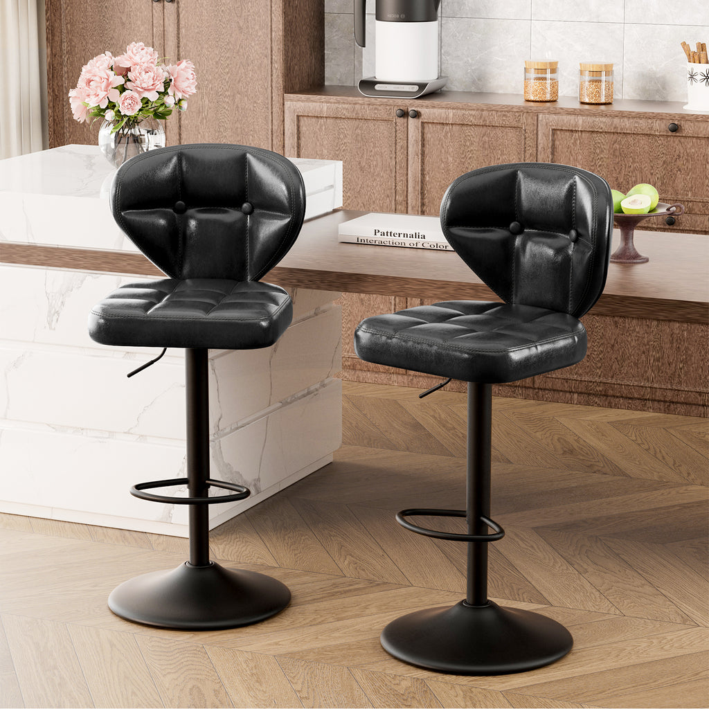 Daluvenix Adjustable Swivel Bar Stools Set of 2 with Backrest, Mid-Century PU Leather Upholstered Bar Chairs for Kitchen Island, 21.65"-31.5" Seat Height