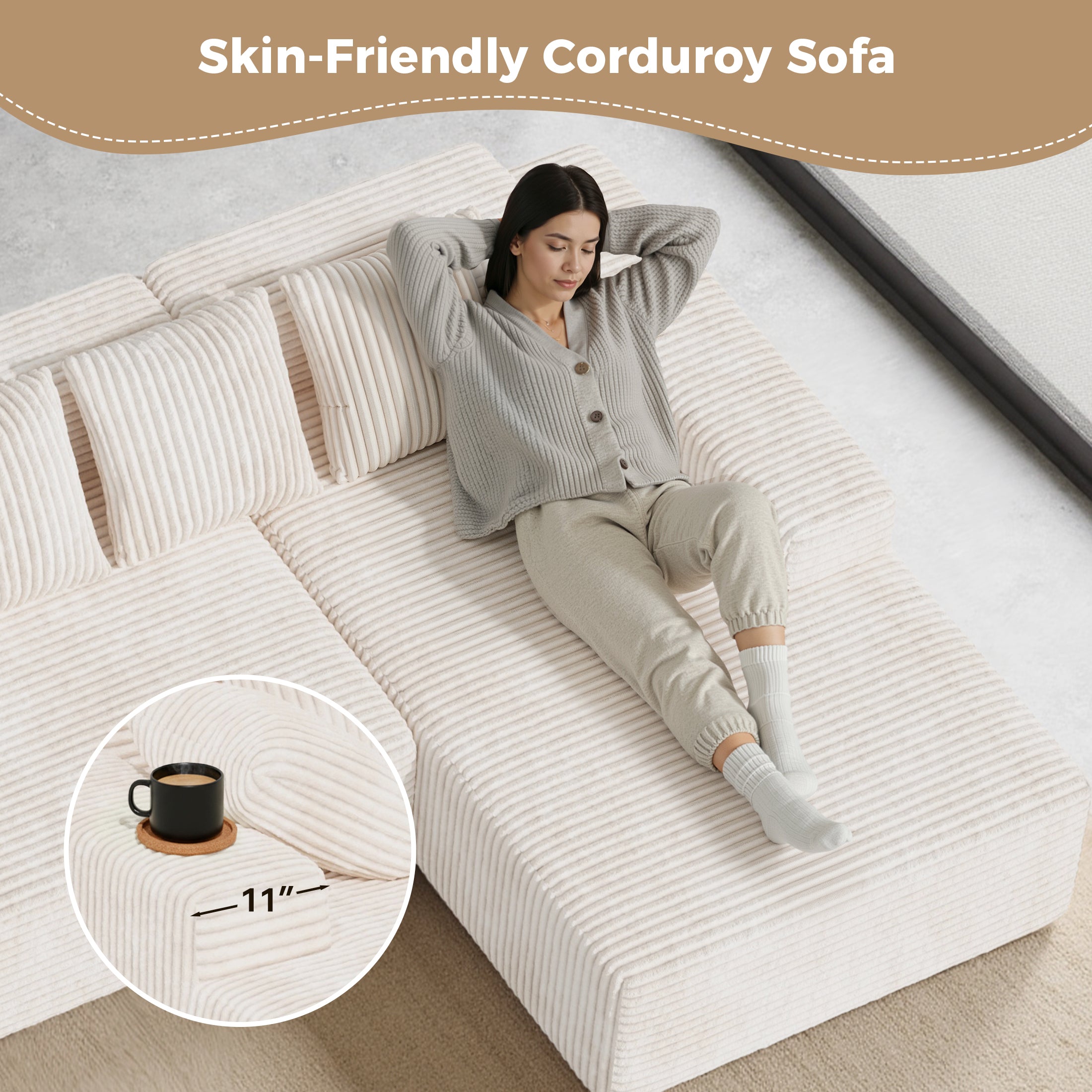 Daluvenix 131'' Modular Sectional Couch Modern U-Shaped Floor Sofa with Double Chaise