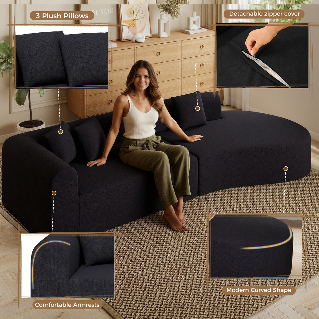 Daluvenix Modern Curved Sofa 126'' Oversized Boneless Cloud Sectional Couch