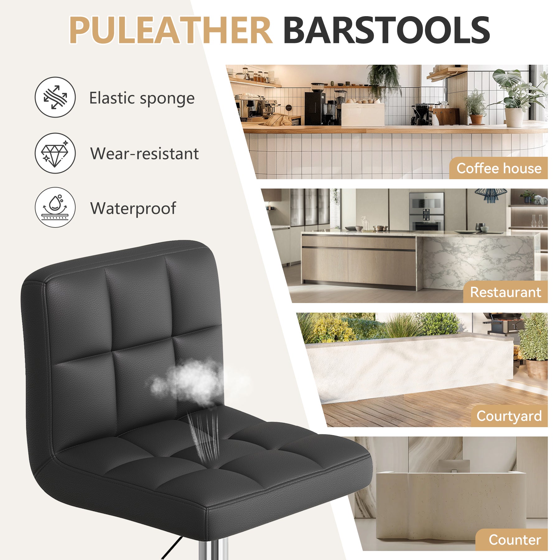 Daluvenix Swivel Bar stools set of 2 Modern PU Leather Barstools with Midback