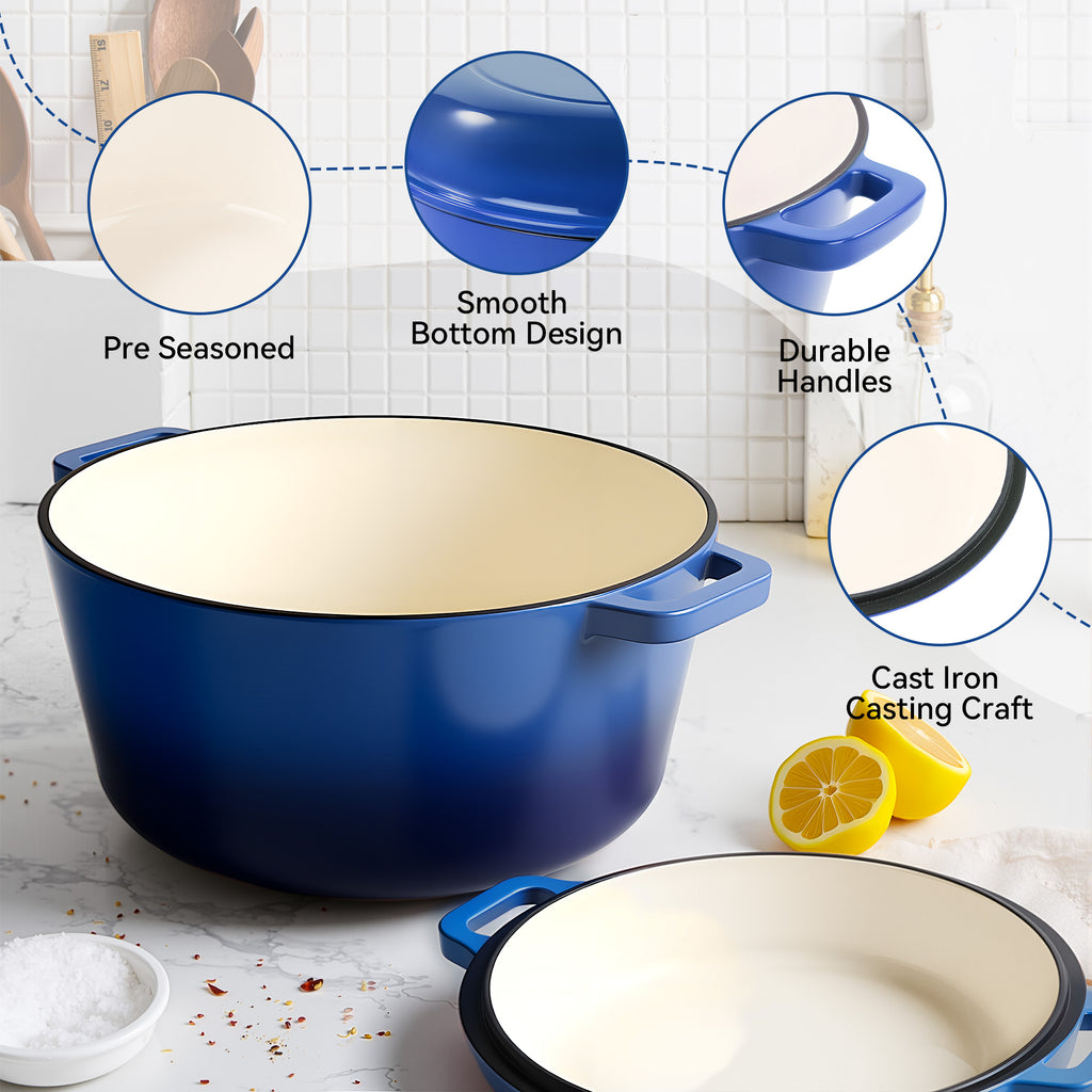 Daluvenix 2 in 1 Cast Iron Dutch Oven Pot with Skillet Lid, 6+2qt Pre-Seasoned Multipurpose Cookware for baking, braising, and stewing