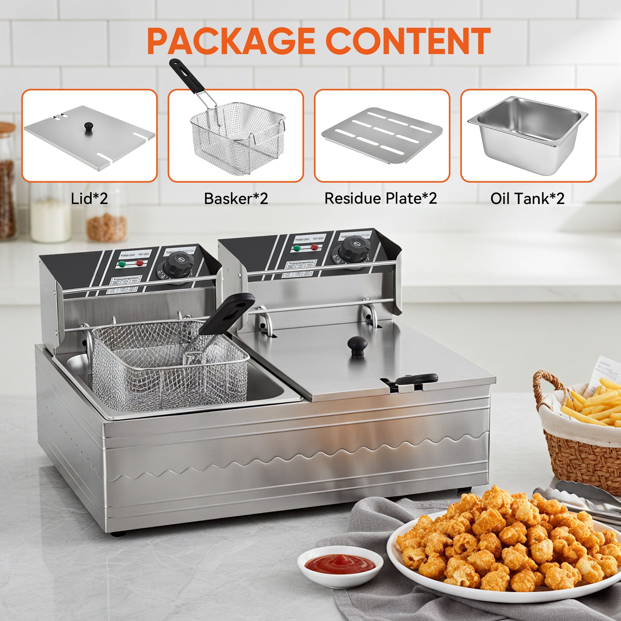 Daluvenix Commercial Deep Fryer with Basket Professional Electric Countertop Deep Fryer