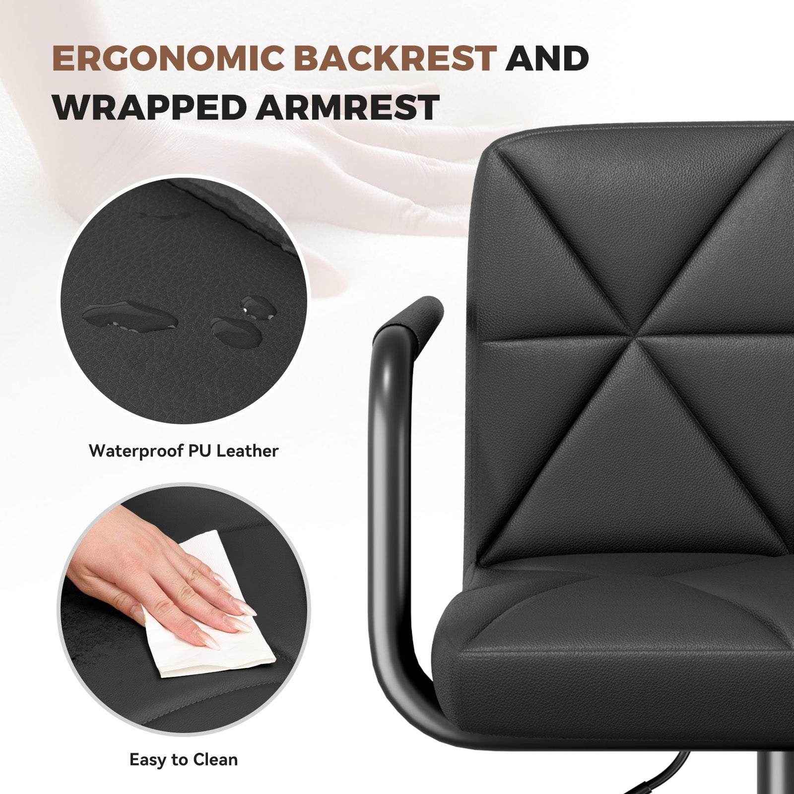Daluvenix Bar Stools Set of 2 Black PU Leather Adjustable Swivel Barstools