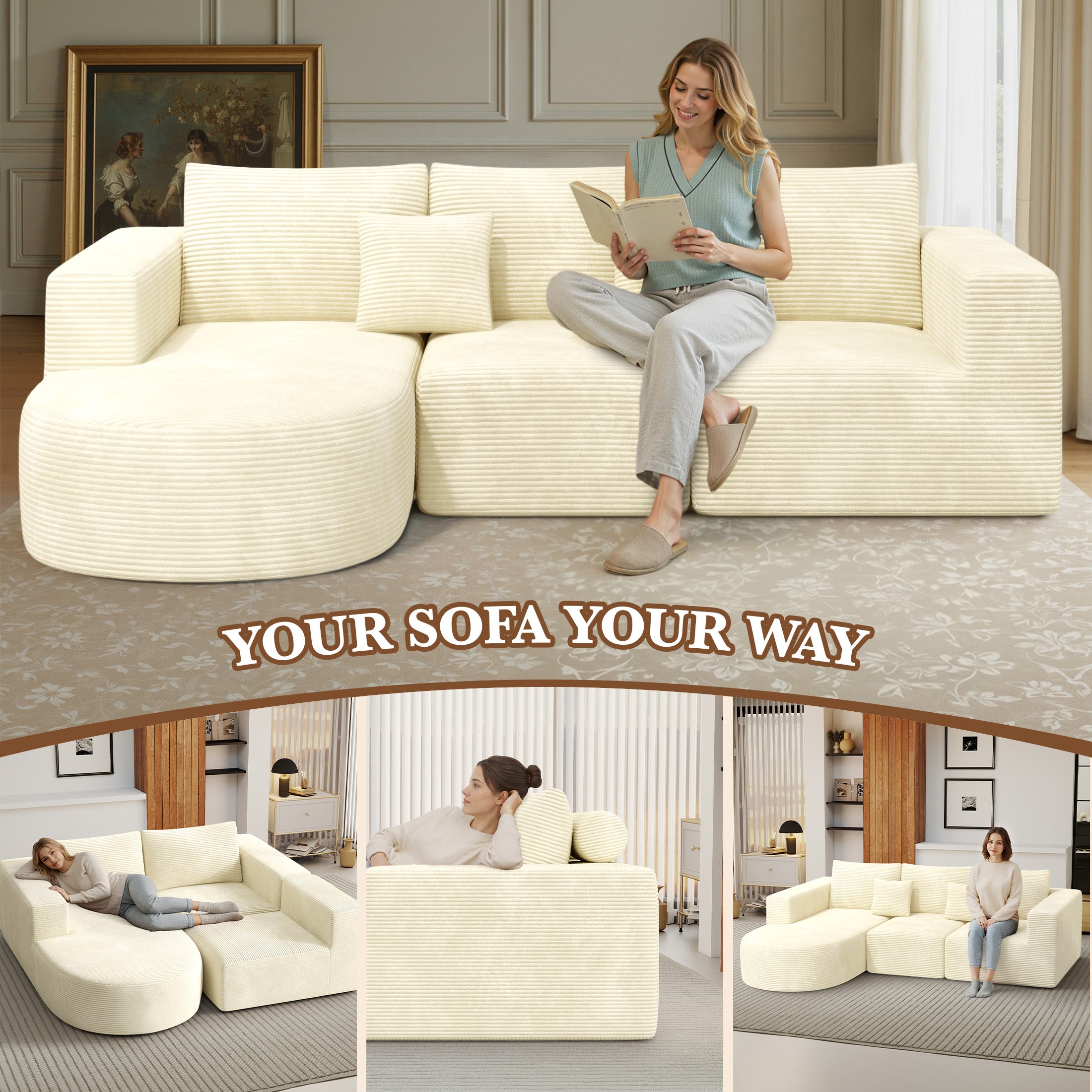 Daluvenix 104” Modular Sectional Sofa L-Shape Couch with Chaise