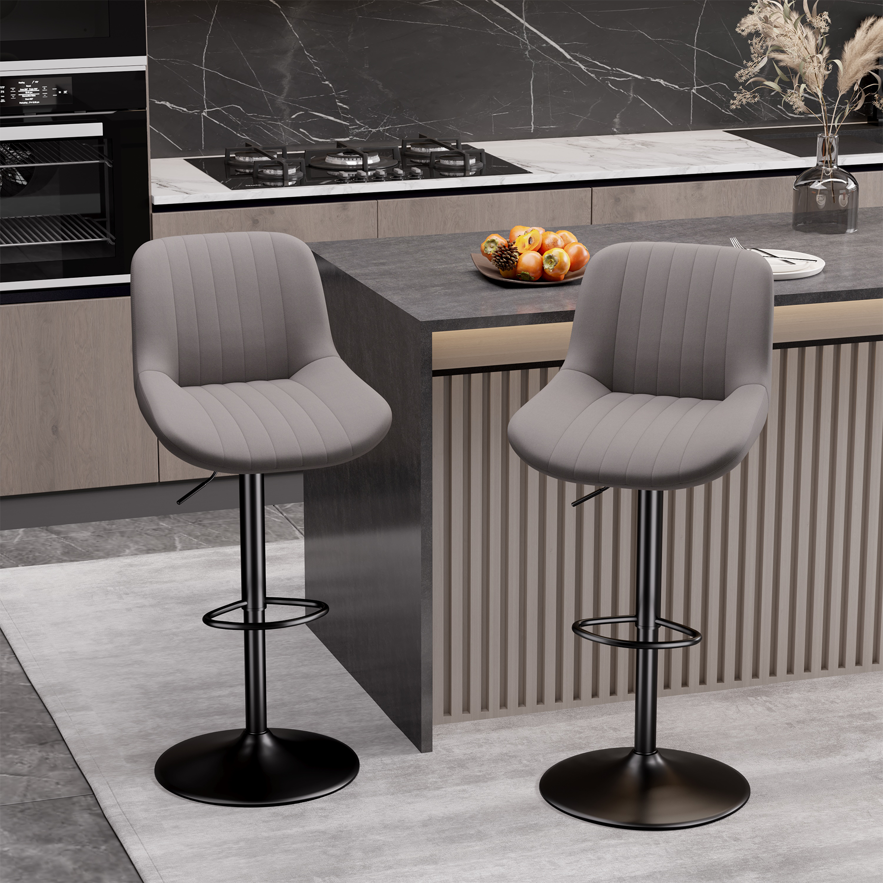 Daluvenix Adjustable Bar Stools Set of 1/2//3/4, Swivel Kitchen Bar Chairs with Back, Modern Tech Fabric Island Chairs for Home Kitchen