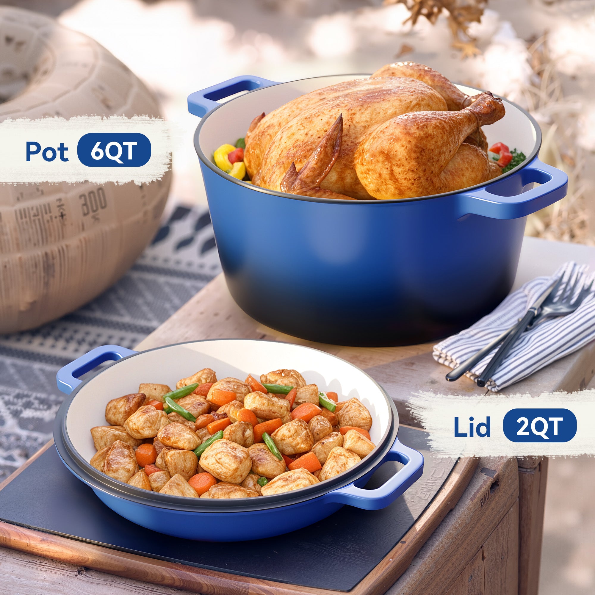 Daluvenix 2 in 1 Cast Iron Dutch Oven Pot with Skillet Lid, 6+2qt Pre-Seasoned Multipurpose Cookware for baking, braising, and stewing