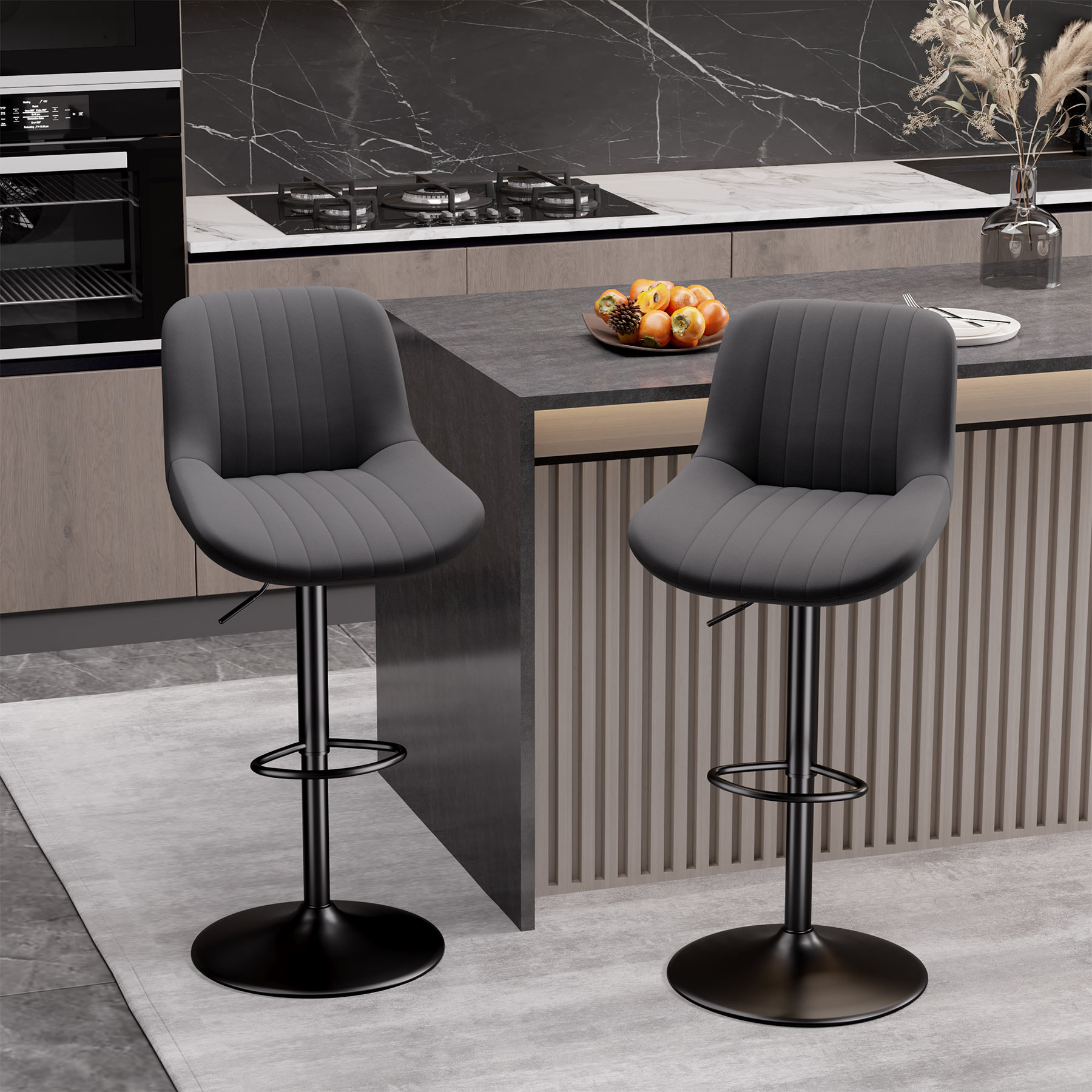 Daluvenix Adjustable Bar Stools Set of 1/2//3/4, Swivel Kitchen Bar Chairs with Back, Modern Tech Fabric Island Chairs for Home Kitchen