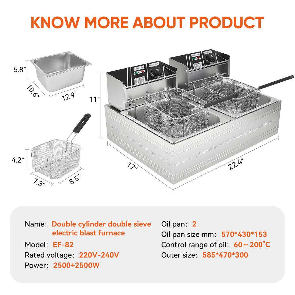 Daluvenix Commercial Deep Fryer with Basket Professional Electric Countertop Deep Fryer
