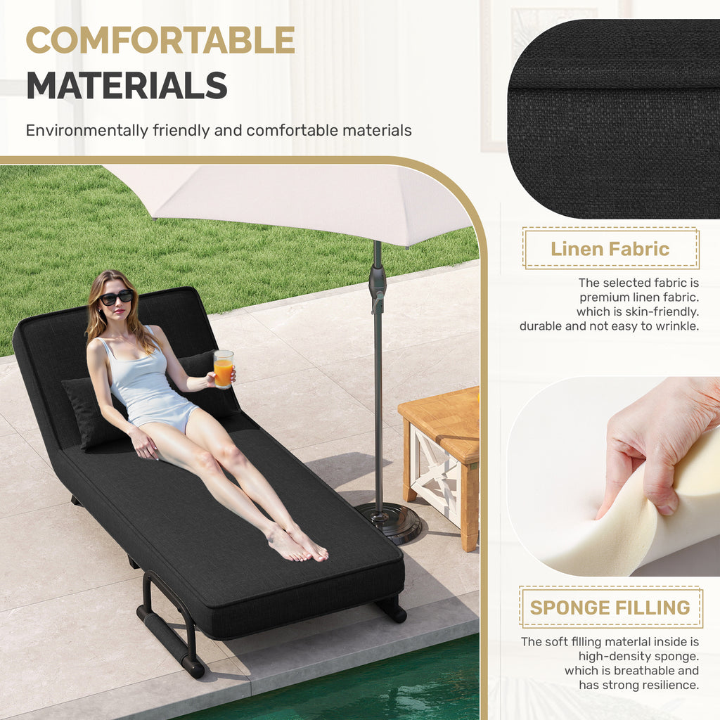 Daluvenix 4 in 1 Convertible Sofa Bed Sleeper Chair with a Pillow, 5 Position Modern Single Person Chaise Lounge Couch , Linen Folding Bed for Living Room Office