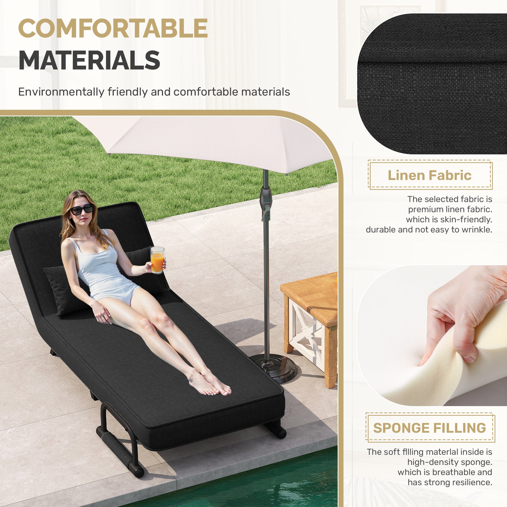 Daluvenix 4 in 1 Convertible Sofa Bed Sleeper Chair with a Pillow, 5 Position Modern Single Person Chaise Lounge Couch , Linen Folding Bed for Living Room Office