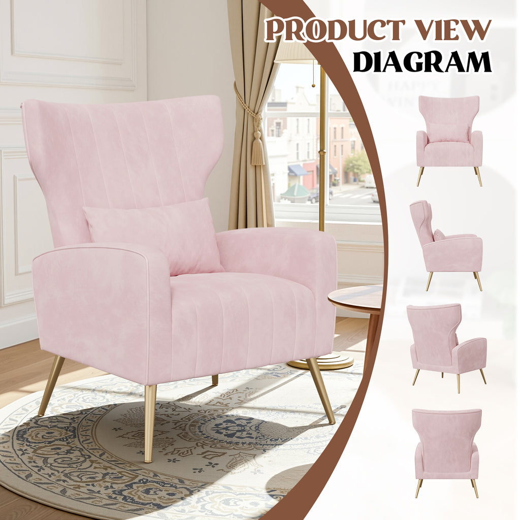 Daluvenix Velvet Accent Chair for Living Room, Modern Arm Chair with Pillow, Single Sofa Lounge Chair for Bedroom & Reading Room