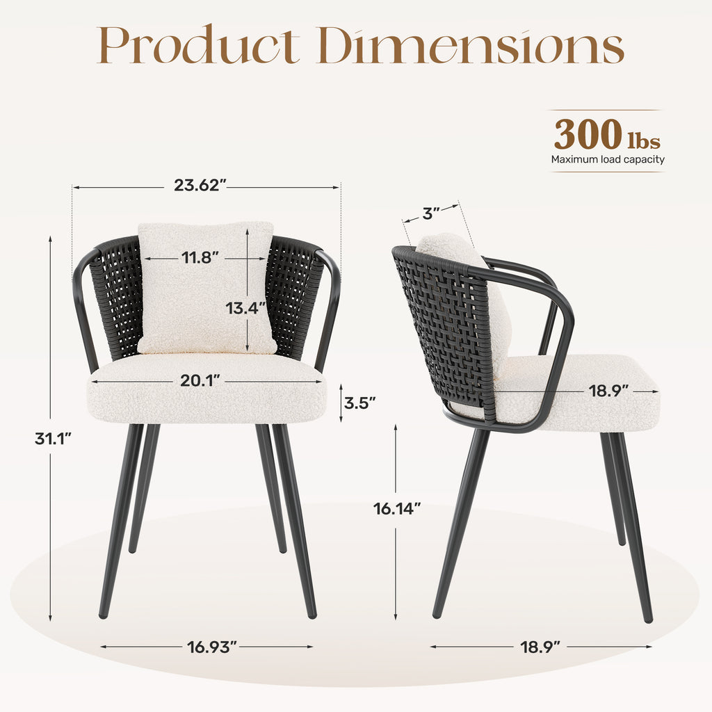 Daluvenix Rattan Dining Chairs Set of 2 Accent Chairs with Rattan Backrest & Teddy Fleece Fabric Cushion