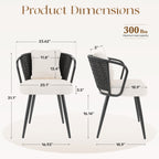 Daluvenix Rattan Dining Chairs Set of 2 Accent Chairs with Rattan Backrest & Teddy Fleece Fabric Cushion