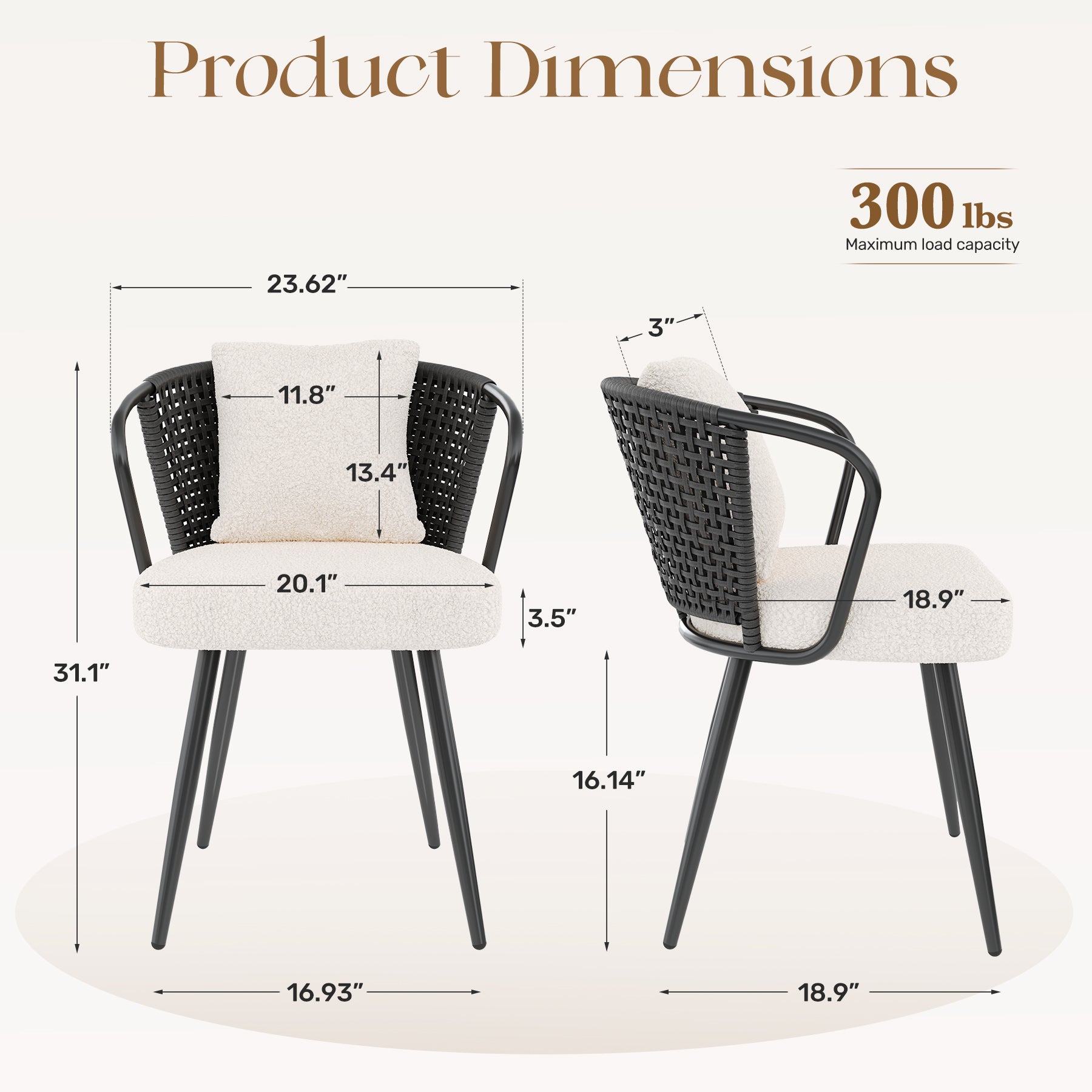 Daluvenix Rattan Dining Chairs Set of 2 Accent Chairs with Rattan Backrest & Teddy Fleece Fabric Cushion