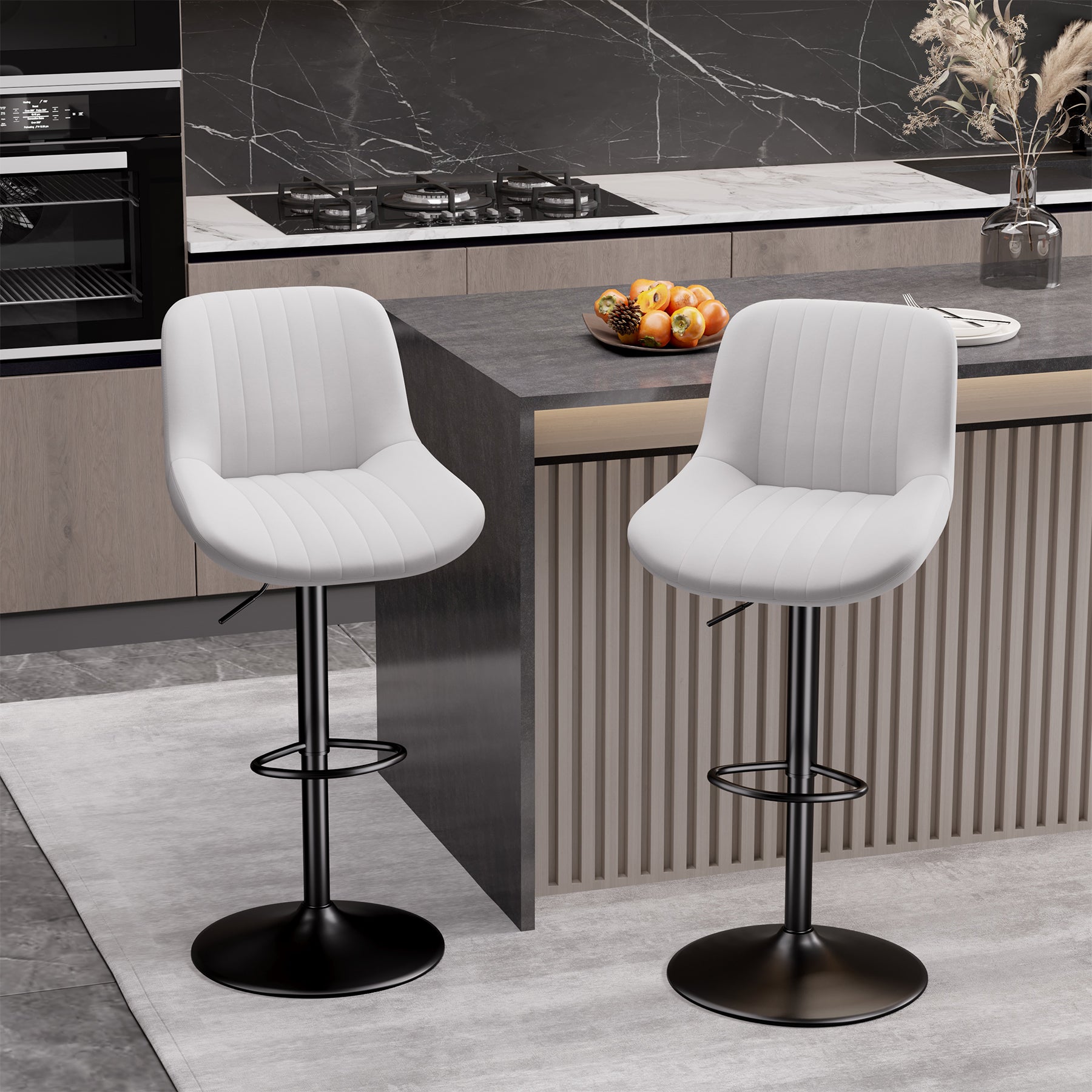 Daluvenix Adjustable Bar Stools Set of 1/2//3/4, Swivel Kitchen Bar Chairs with Back, Modern Tech Fabric Island Chairs for Home Kitchen