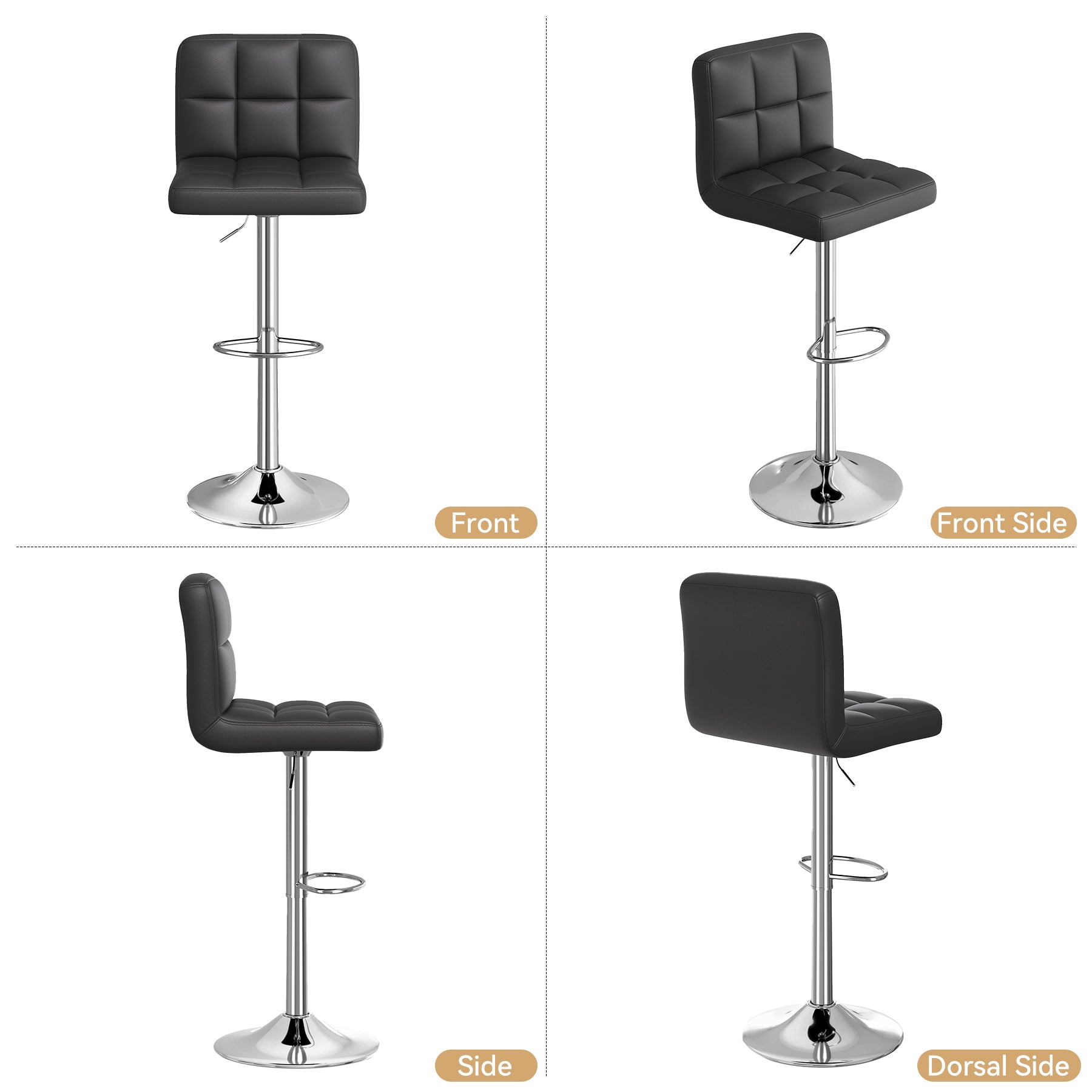 Daluvenix Swivel Bar stools set of 2 Modern PU Leather Barstools with Midback
