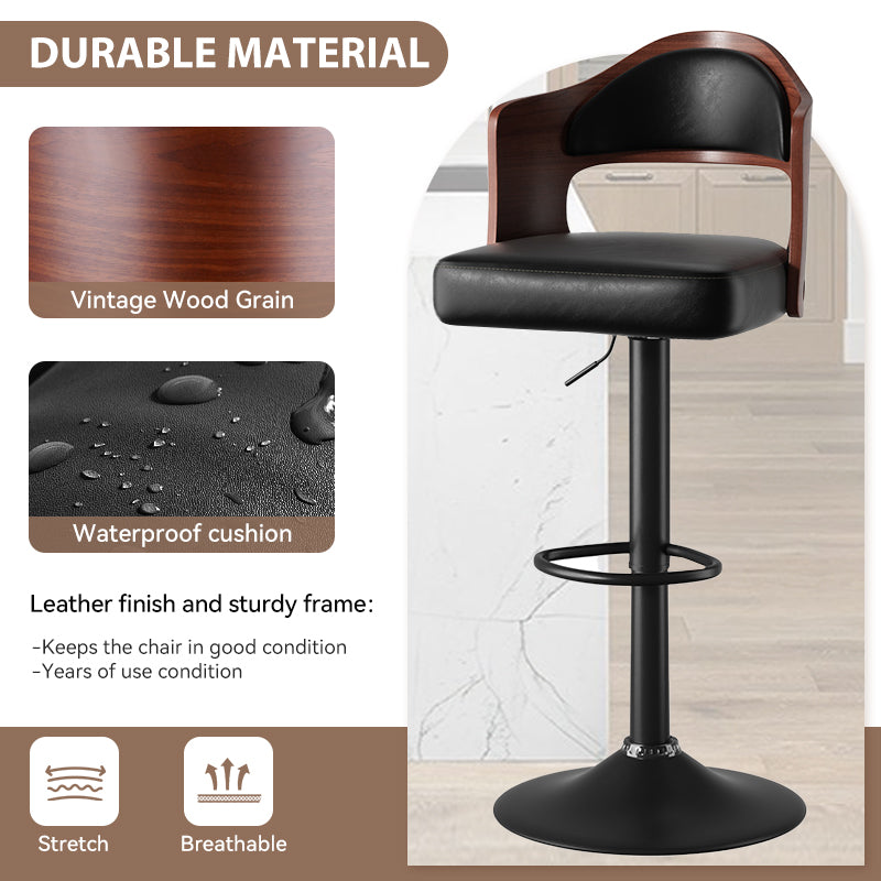 Daluvenix Swivel Bar Stools Set of 2/4, Wooden Kitchen Bar Chairs with Back, PU Leather Counter Height Barstools for Kitchen Island