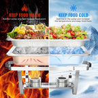 Daluvenix 4 Pack Chafing Dish Full Set 8QT Stainless Steel Rectangular Catering Chafer