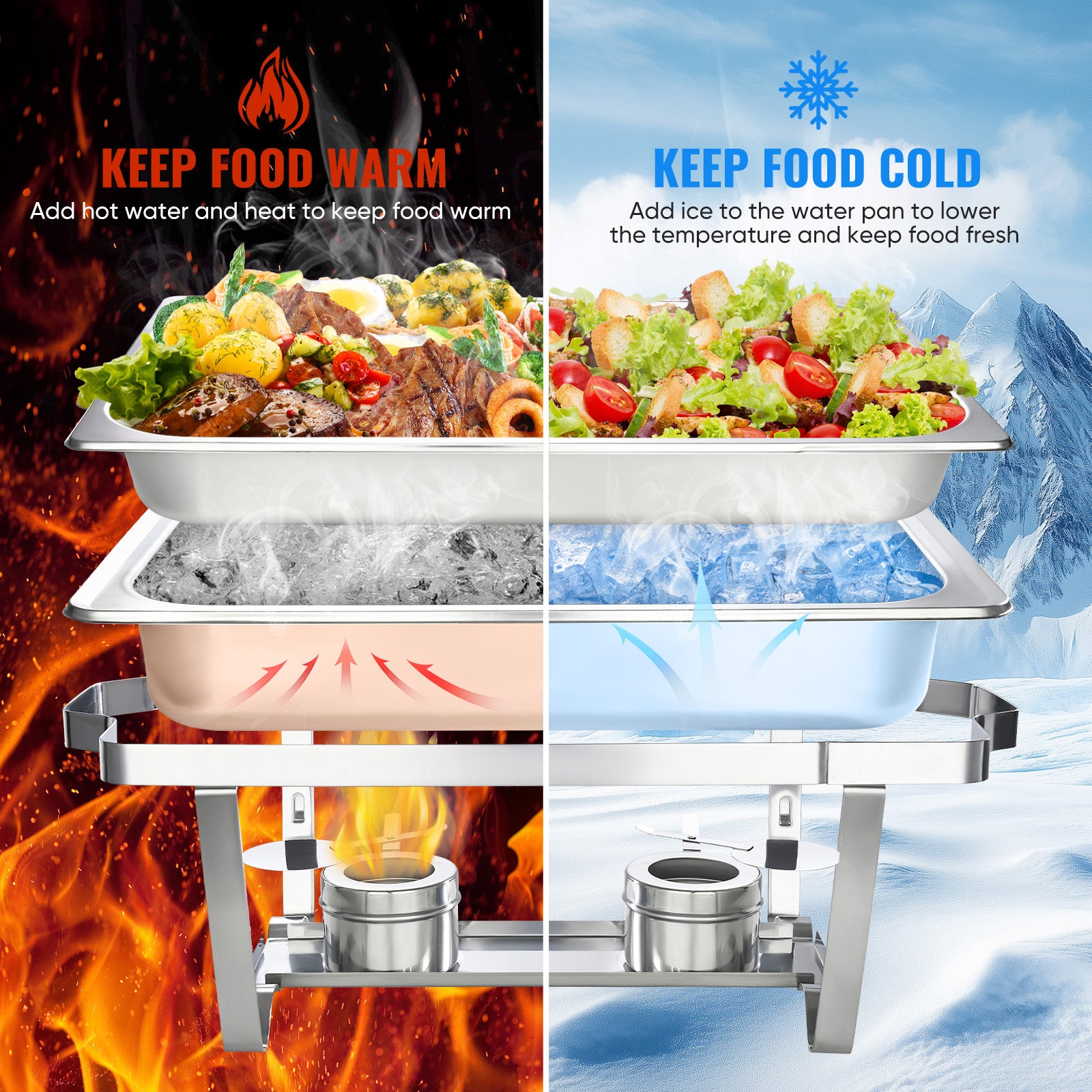 Daluvenix 4 Pack Chafing Dish Full Set 8QT Stainless Steel Rectangular Catering Chafer