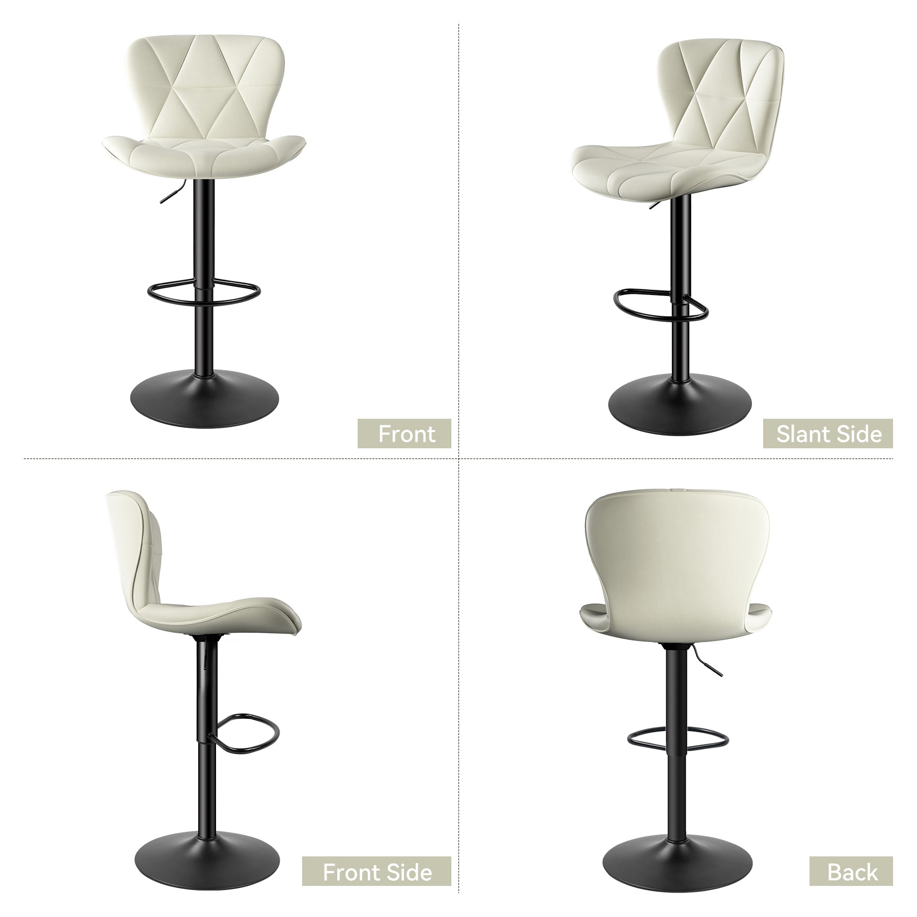 Daluvenix Modern Bar Stools Set of 4, Adjustable Swivel Counter Height Bar Chairs with Back, Faux Leather Upholstered for Kitchen Island