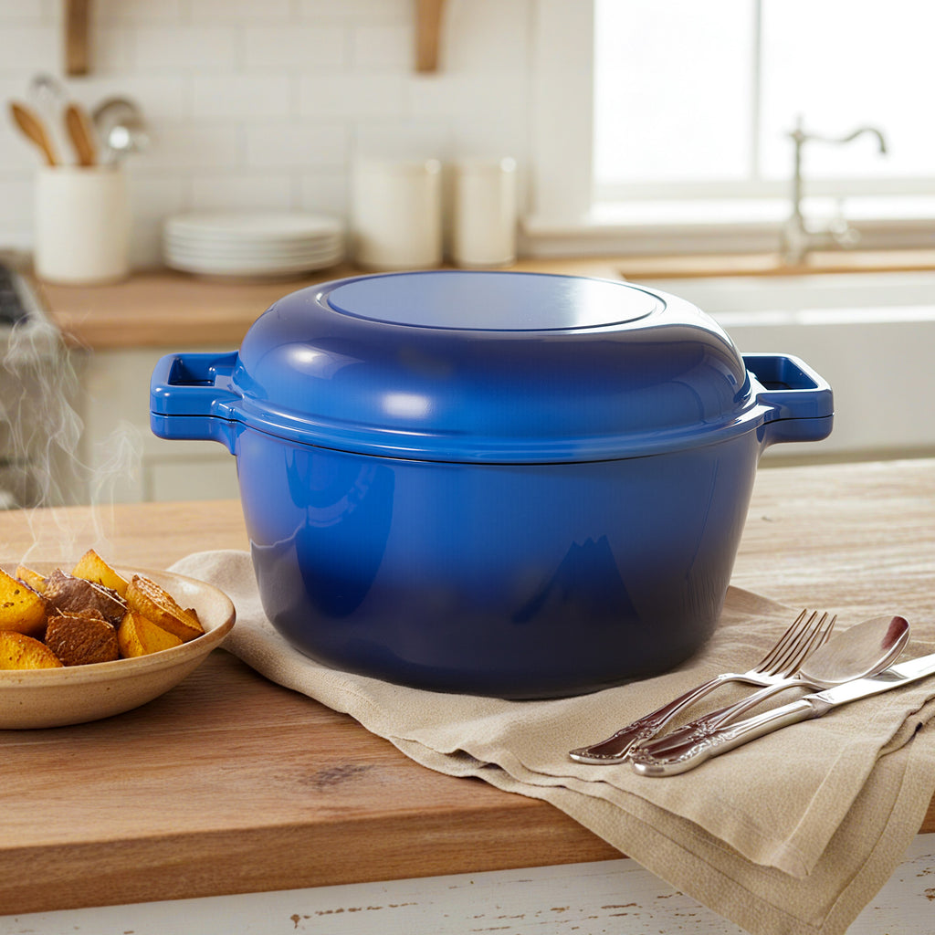 Daluvenix 2 in 1 Cast Iron Dutch Oven Pot with Skillet Lid, 6+2qt Pre-Seasoned Multipurpose Cookware for baking, braising, and stewing